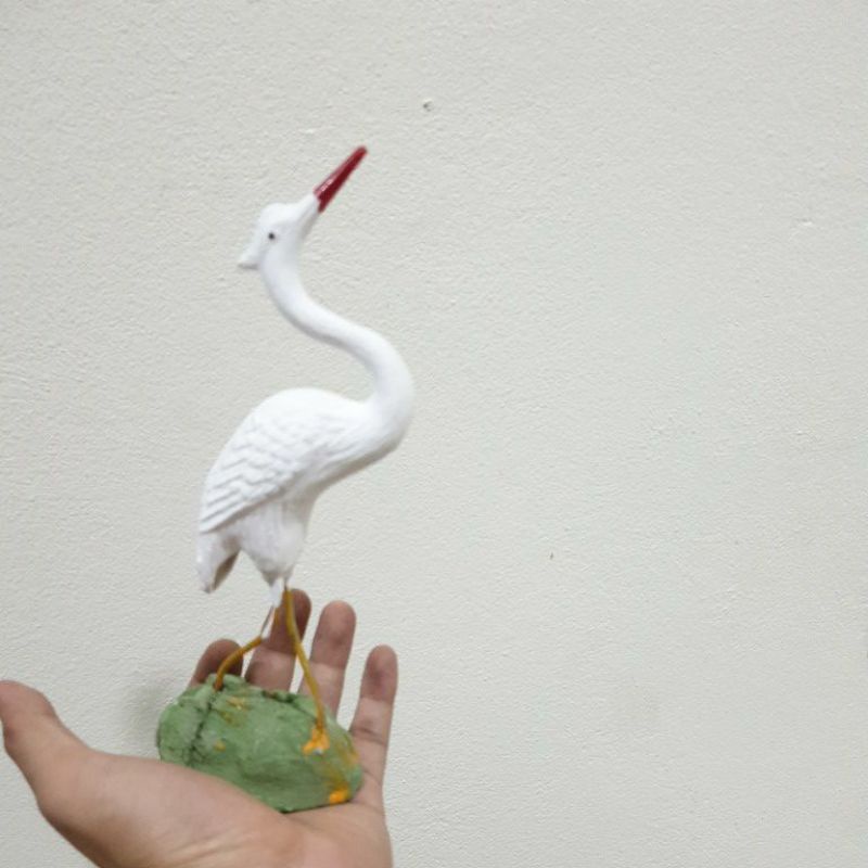 Tượng Con Cò Mỏ Đỏ *FREE SHIP* - gốm sứ Bát Tràng làm mô hình trang trí tiểu cảnh