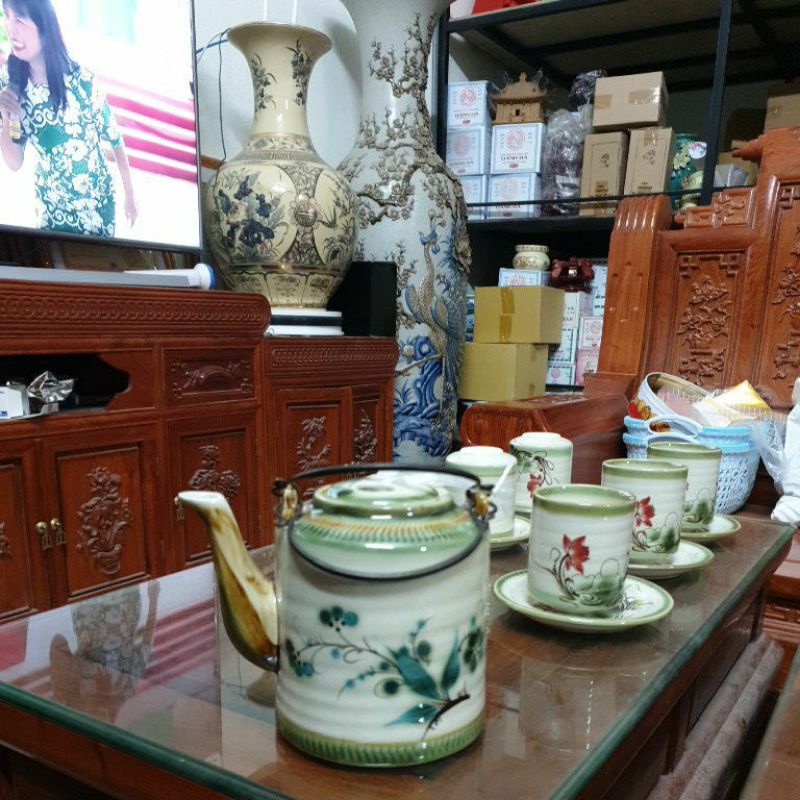 Bộ ấm trà xanh Bát Tràng