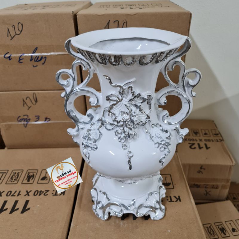 Bình hoa cắm lông công, hoa lua ⚡BAO BỂ VỠ⚡composite dáng cúp số 38 cao 34cm
