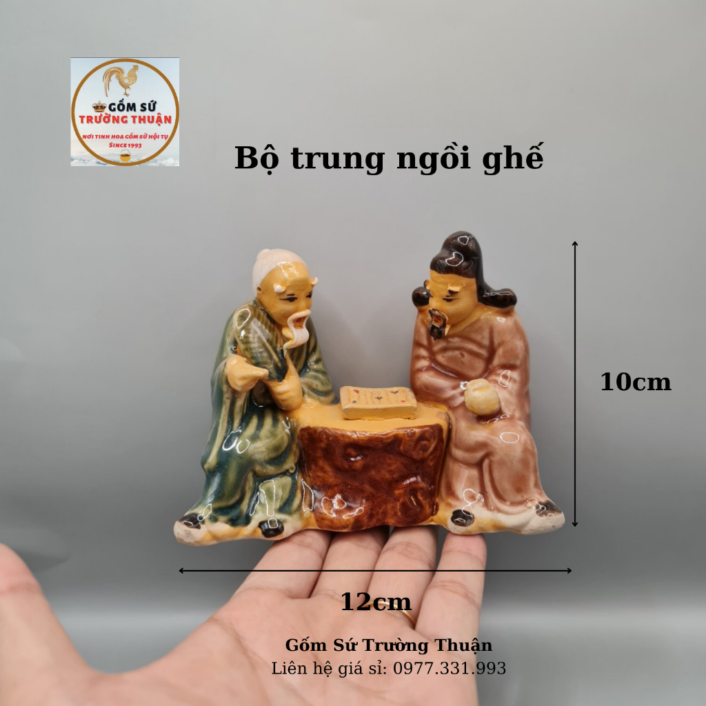 Tượng gốm Lão đánh cờ mini phụ kiện trang trí tiểu cảnh hòn non bộ bể chậu cá