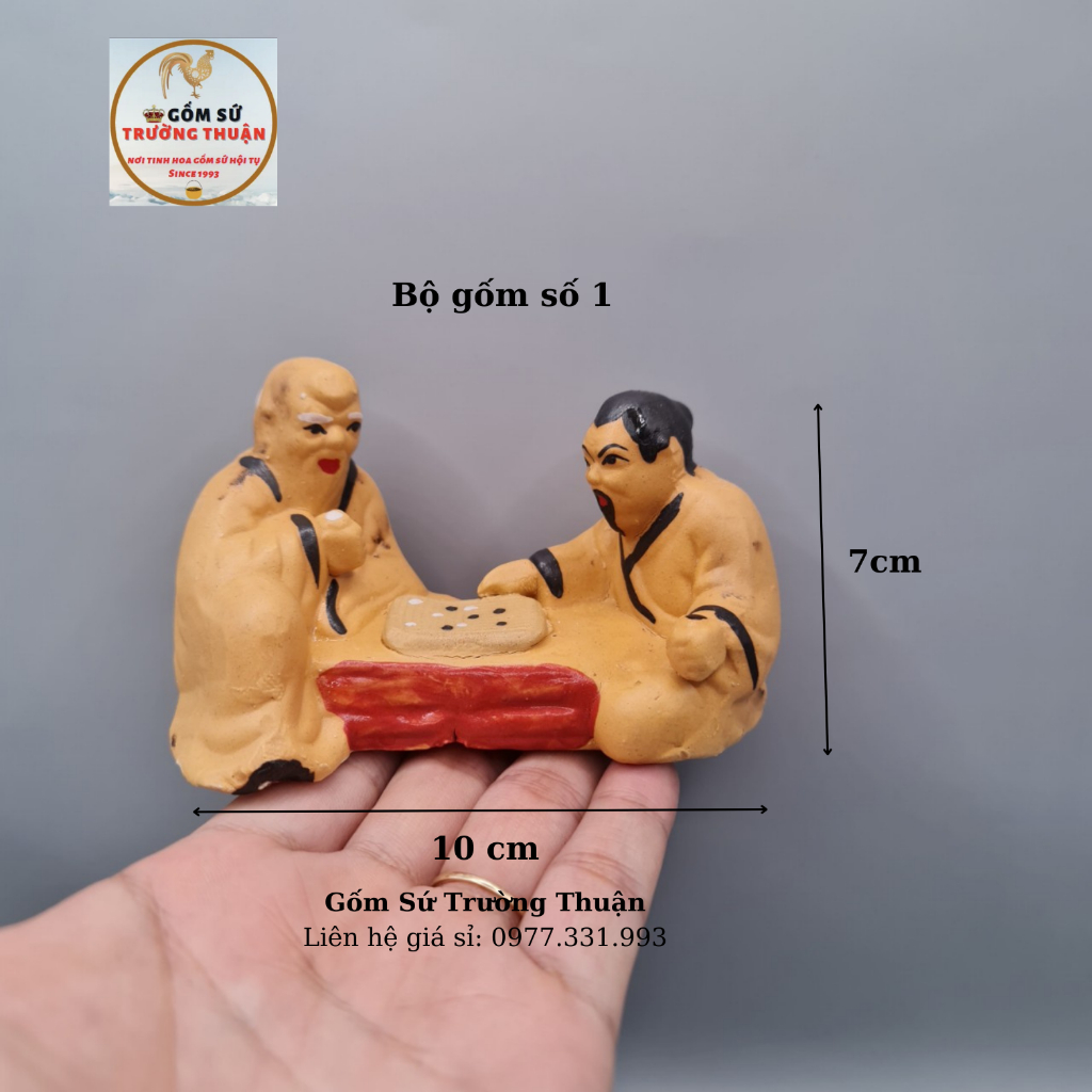 Tượng gốm Lão đánh cờ mini phụ kiện trang trí tiểu cảnh hòn non bộ bể chậu cá