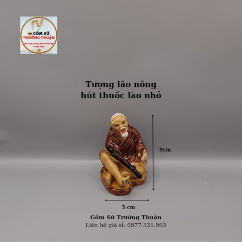 Tượng lão nông lào gốm sứ Bát tràng - 10x10x15 cm làm trang trí tiểu cảnh, trang trí bể cá
