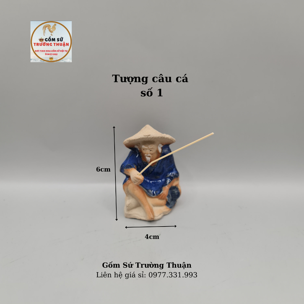 Tượng gốm Lão Ngư Ông Câu Cá phụ kiện trang trí hòn non bộ