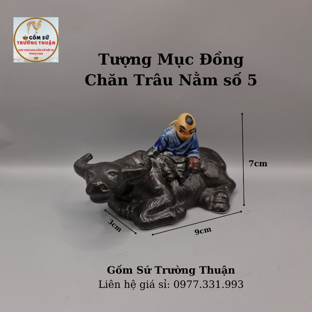 Tượng Mục Đồng Ngồi Chăn Trâu Phụ kiện trang trí tiểu cảnh hồ cá, bể cá, hòn non bộ, sân vườn