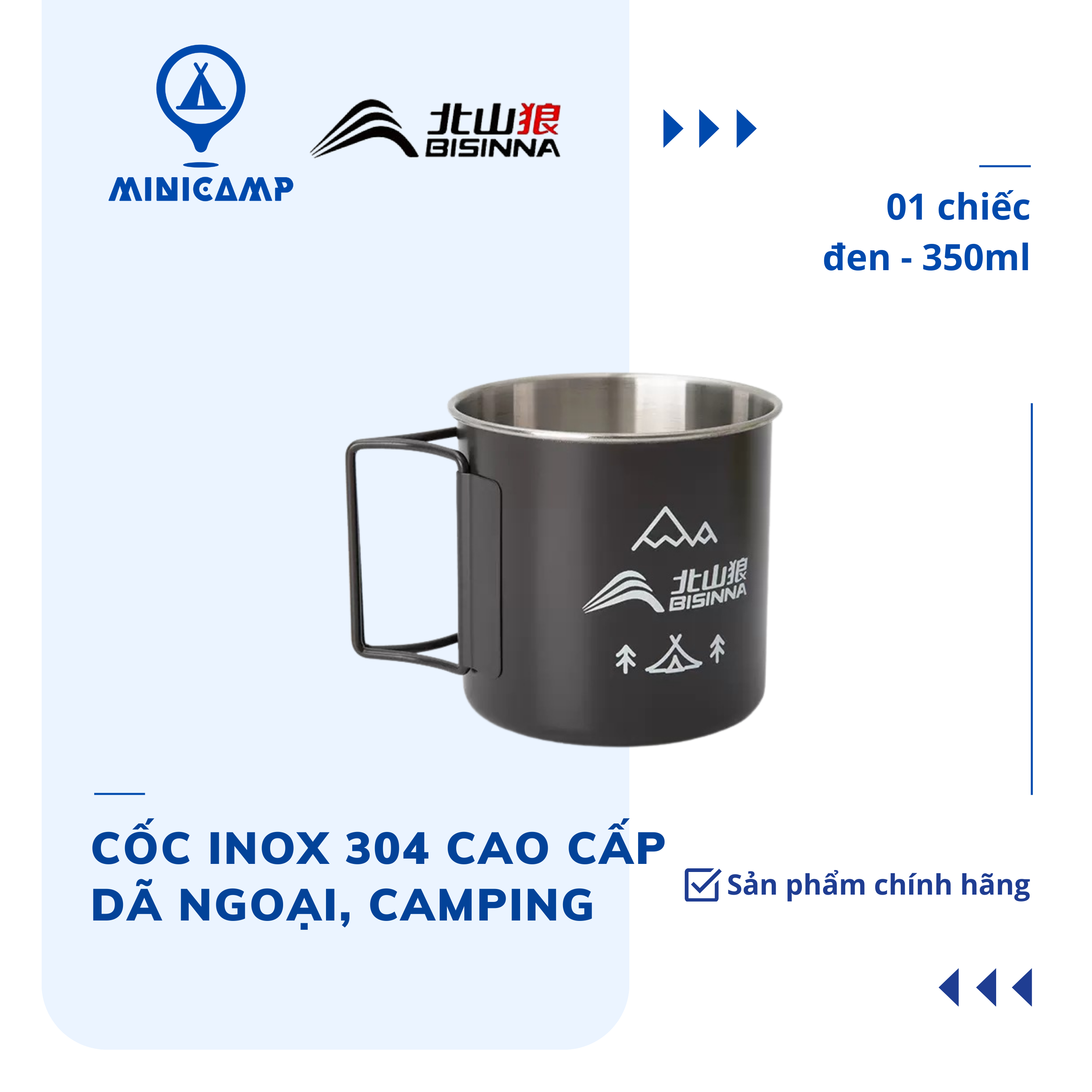 Cốc inox 304 cao cấp, dã ngoại, camping SK083 (BSWOLF) | 350ml