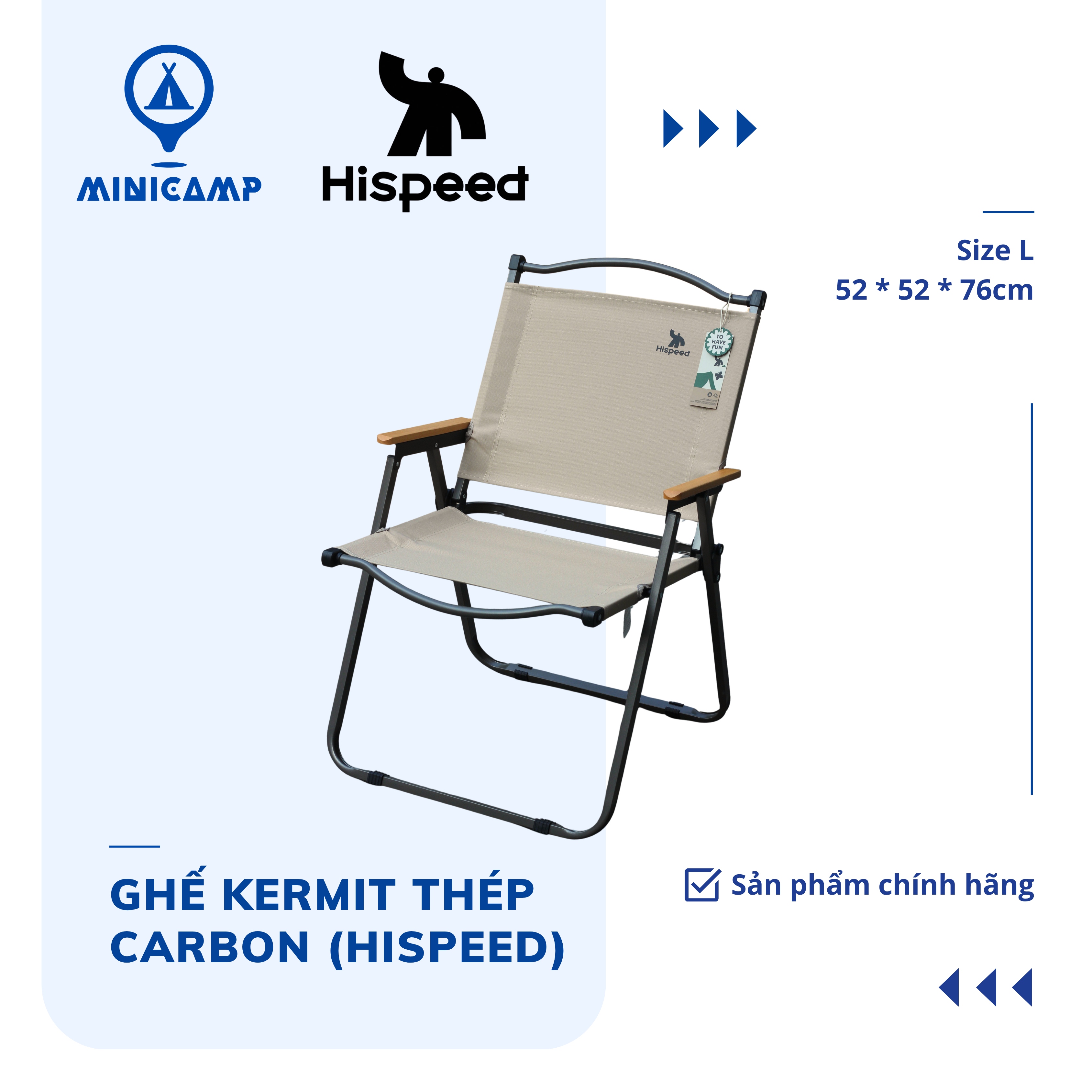 Ghế Kermit thép carbon, vải Oxford 600D 2 lớp, dã ngoại, quán cà phê (HISPEED) | size L