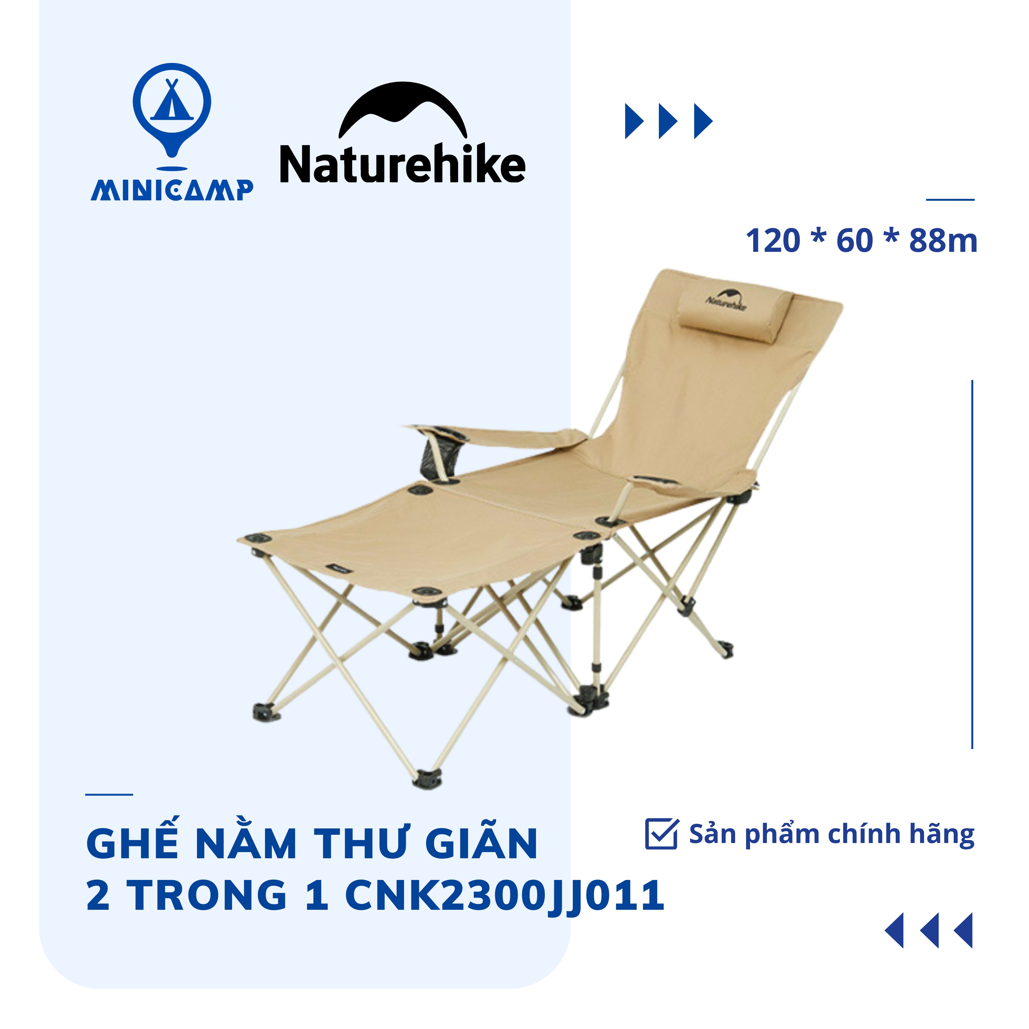 Ghế nằm thư giãn cắm trại 2 trong 1 CNK2300JJ011 (NATUREHIKE)