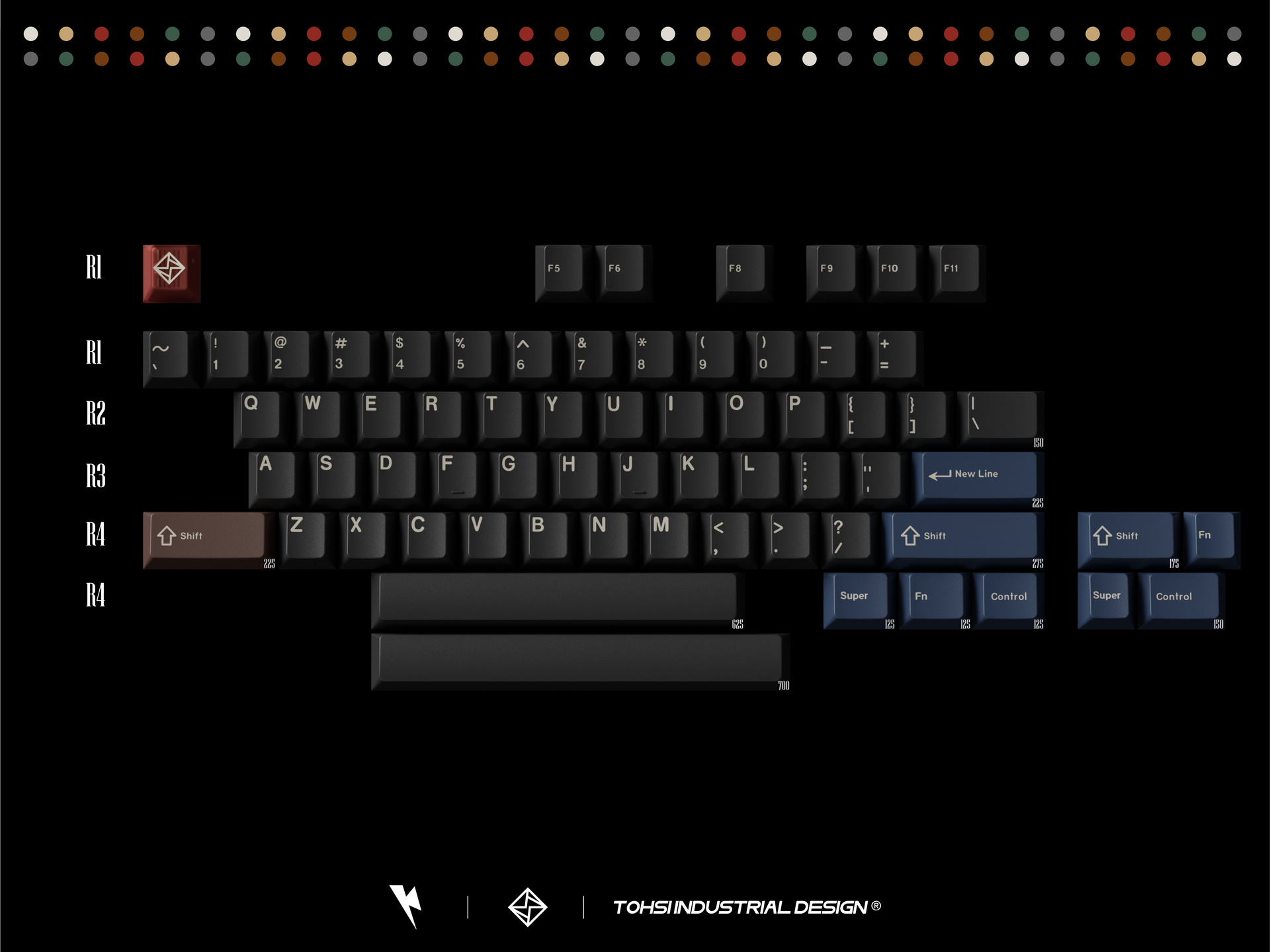 R2 Button Keyboard Bộ keycap Key Kobo Retro Mixed Lights R2 (Cherry profile / ABS Double-shot)