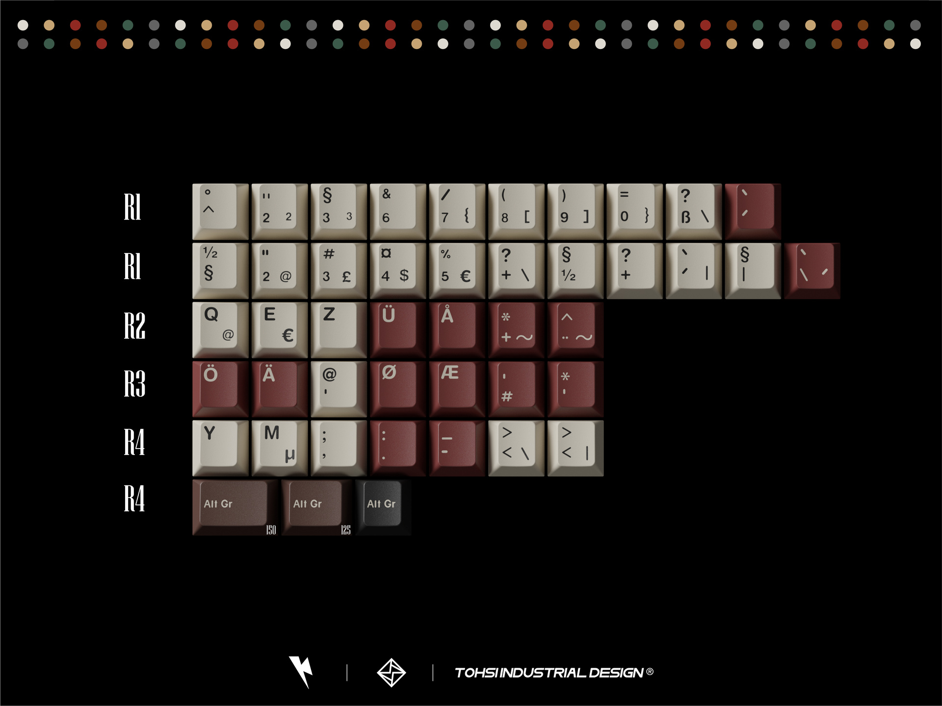 R2 Button Keyboard Bộ keycap Key Kobo Retro Mixed Lights R2 (Cherry profile / ABS Double-shot)