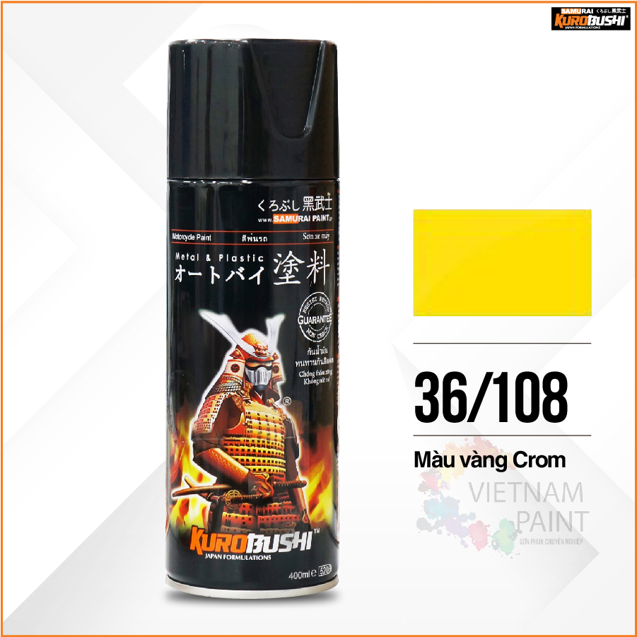 COMBO Sơn Samurai màu vàng Crôm 108 gồm 4 chai đủ quy trình độ bền cao (Lót – Nền 102 - Màu 108 - Bóng )
