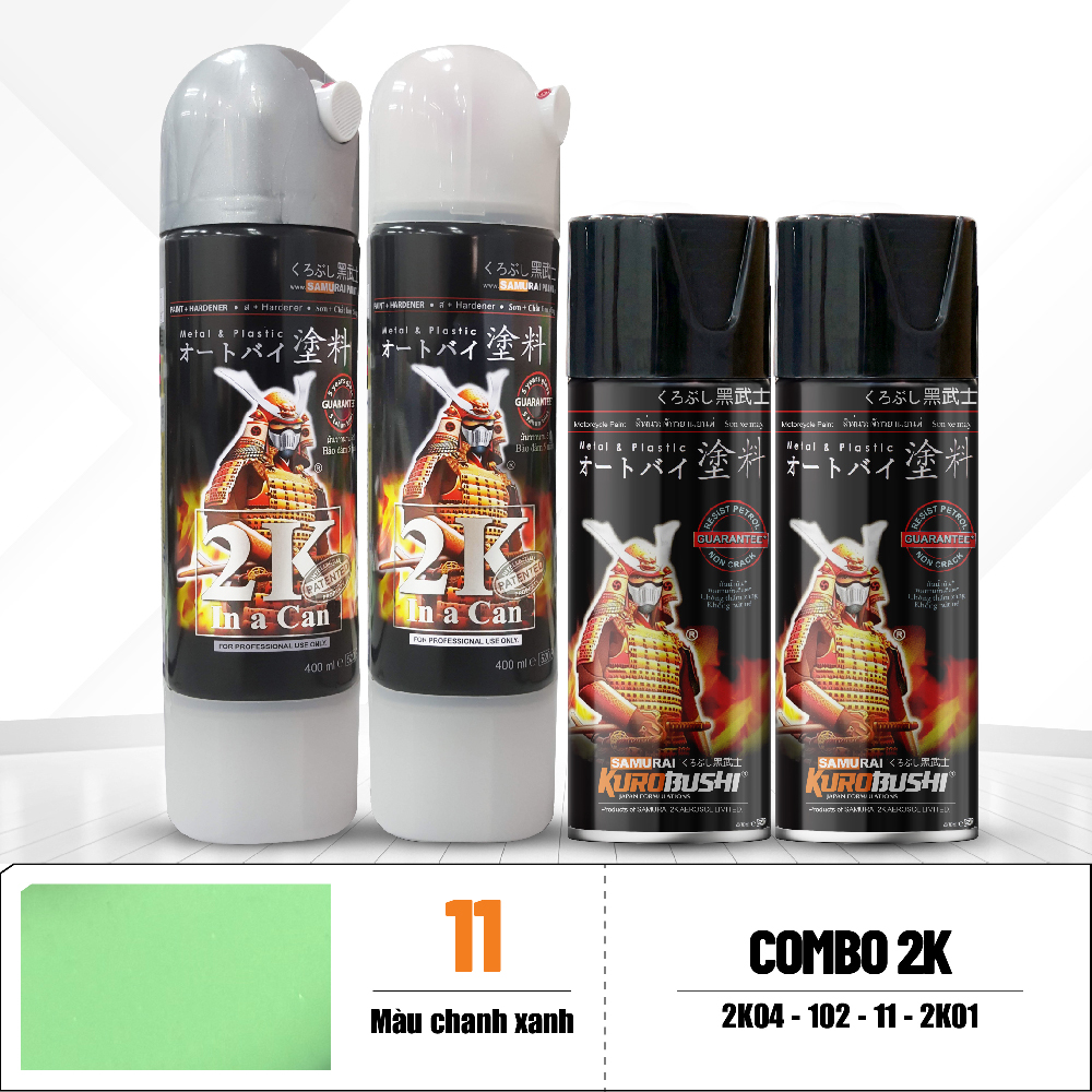 COMBO Sơn SAMURAI màu MÀU CHANH XANH 11 gồm 4 chai đủ quy trình độ bền cao (Lót – Nền 102 - Màu 11 - Bóng )