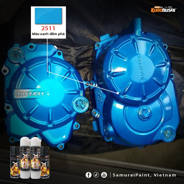 COMBO Sơn Samurai màu xanh đầm phá 2511 gồm 4 chai đủ quy trình độ bền cao (Lót  – Nền 124 - Màu 2511 - Bóng )