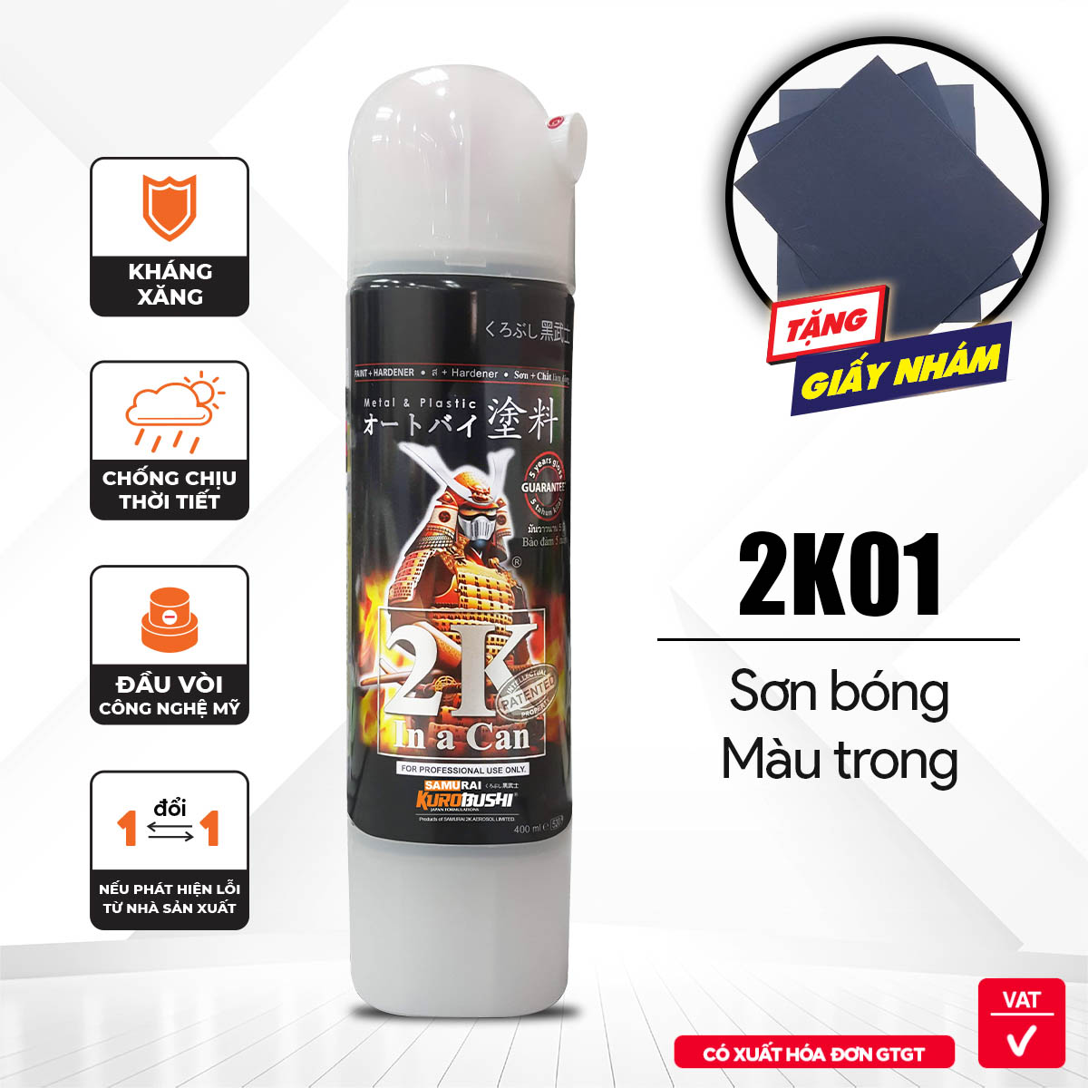 Sơn xịt Samurai Kurobushi - SƠN BÓNG 2K01 (400ml)