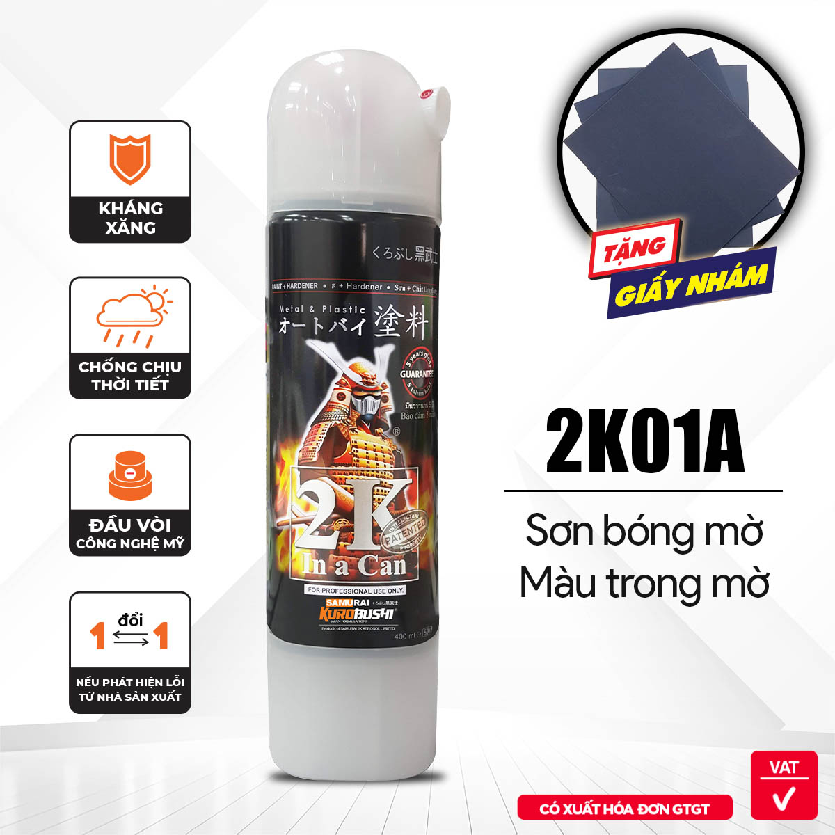 Sơn xịt Samurai Kurobushi - MÀU TRONG MỜ 2K01A (400ml)