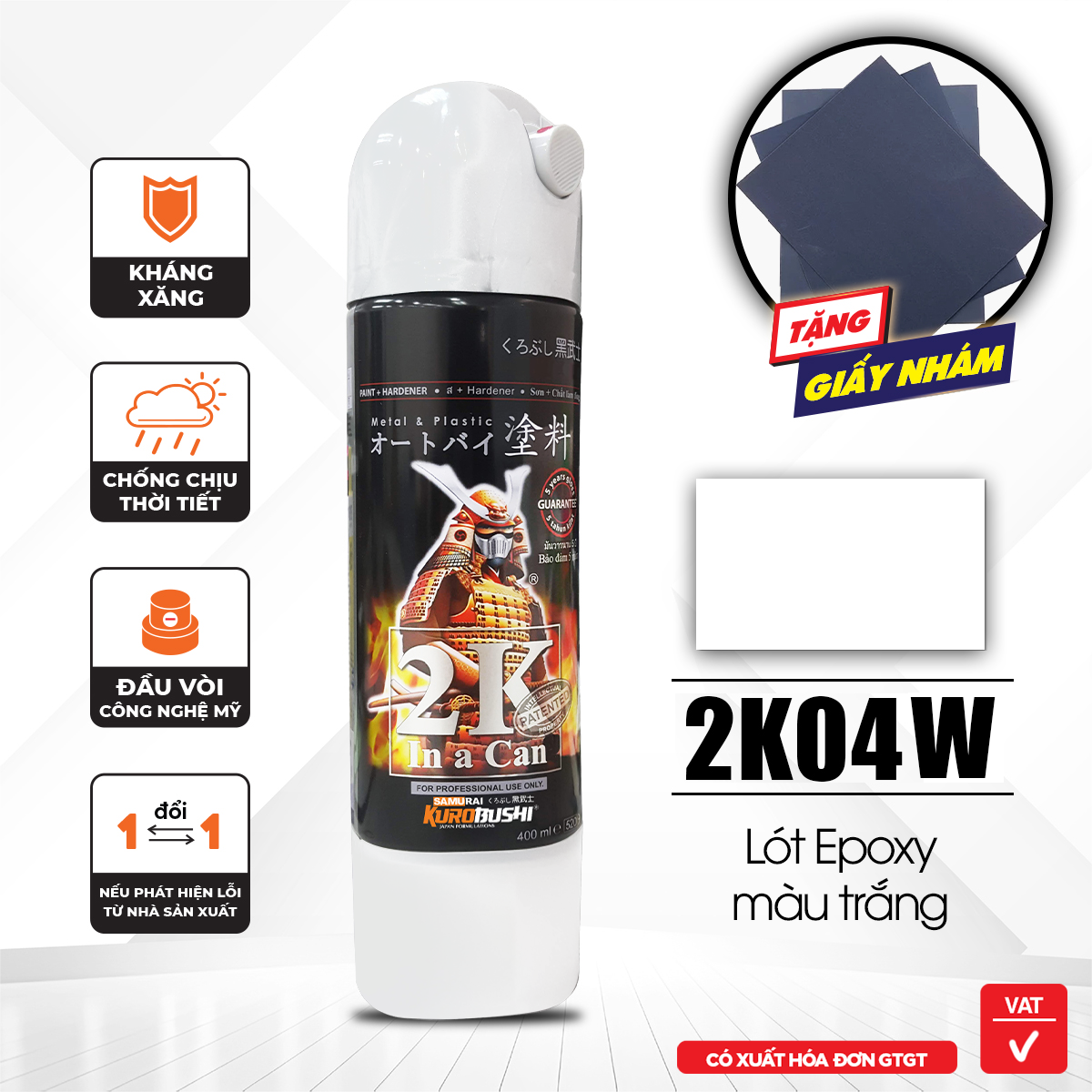 Sơn xịt Samurai Kurobushi - Sơn lót Epoxy màu trắng 2K04W (400ml)