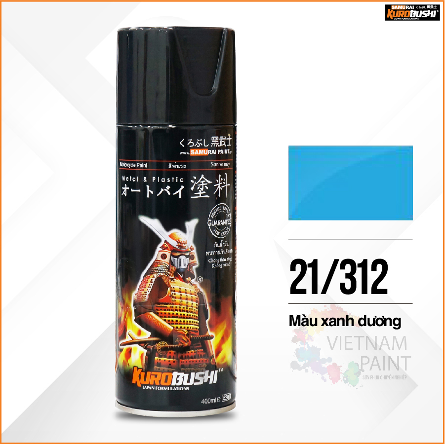 COMBO Sơn Samurai màu xanh da trời 312 gồm 4 chai đủ quy trình độ bền cao (Lót  – Nền 102 - Màu 312 - Bóng )