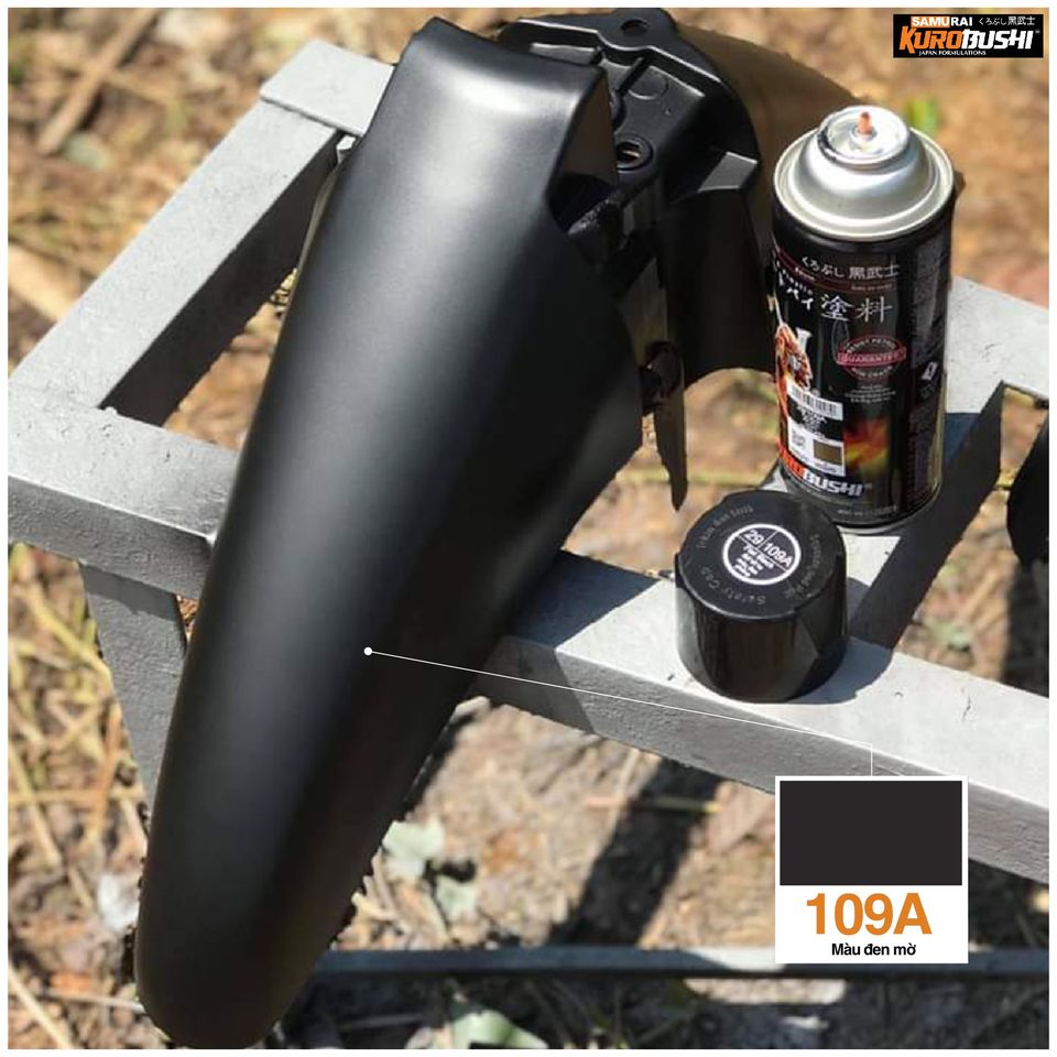 COMBO Sơn SAMURAI màu đen nhám 109A  gồm 3 chai đủ quy trình độ bền cao (Lót - Màu 109A - Bóng mờ 128A))