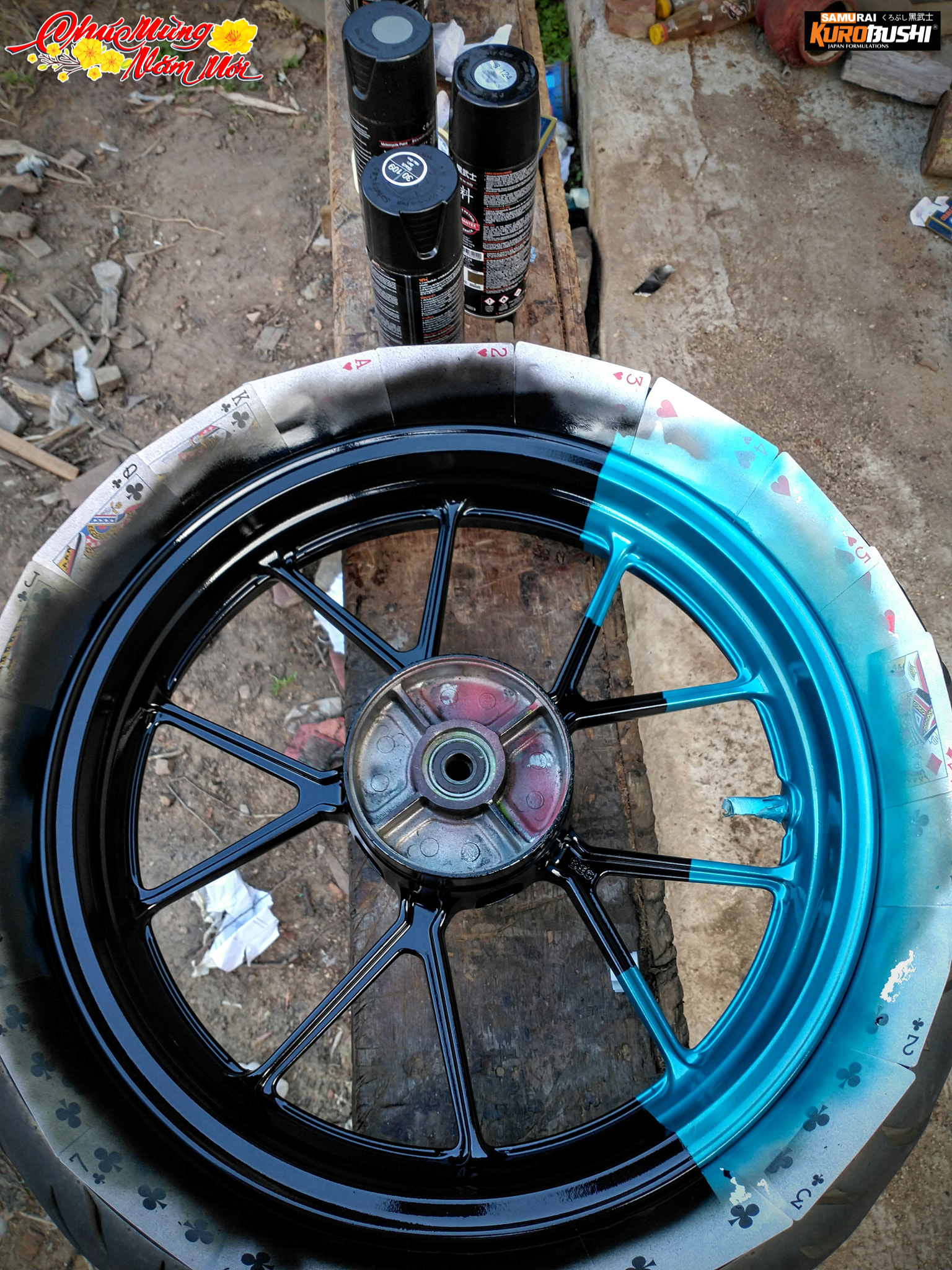COMBO Sơn SAMURAI màu đen pha lê xanh H931 gồm 4 chai đủ quy trình độ bền cao(Lót - Nền 109A - Màu H931 - Bóng )