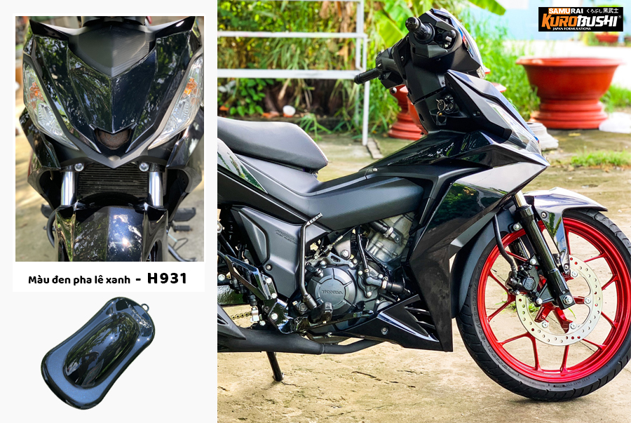 COMBO Sơn SAMURAI màu đen pha lê xanh H931 gồm 4 chai đủ quy trình độ bền cao(Lót - Nền 109A - Màu H931 - Bóng )