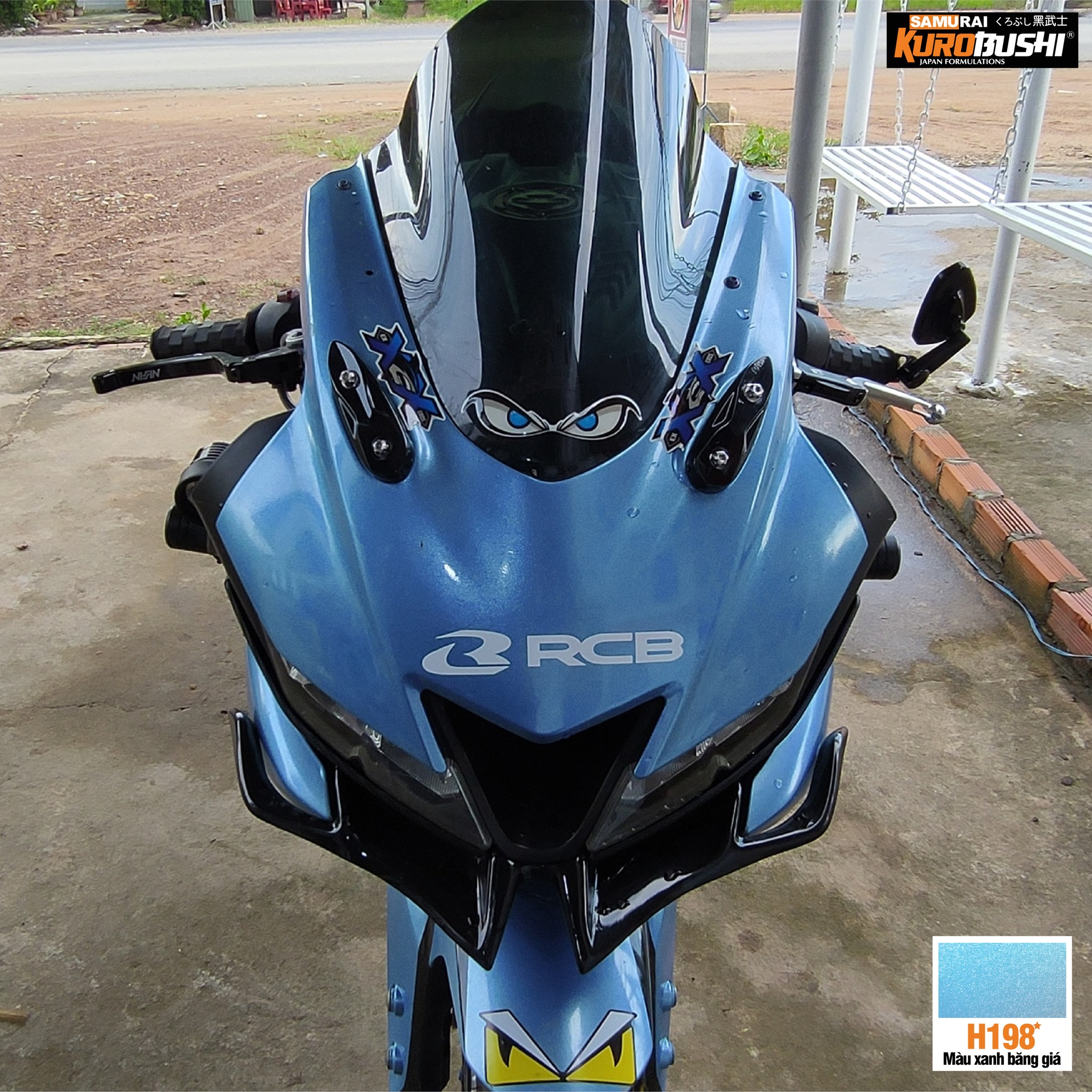 COMBO Sơn Samurai MÀU XANH BĂNG GIÁ H198 gồm 4 chai đủ quy trình độ bền cao (Lót - Nền 124 - Màu H198  - Bóng )