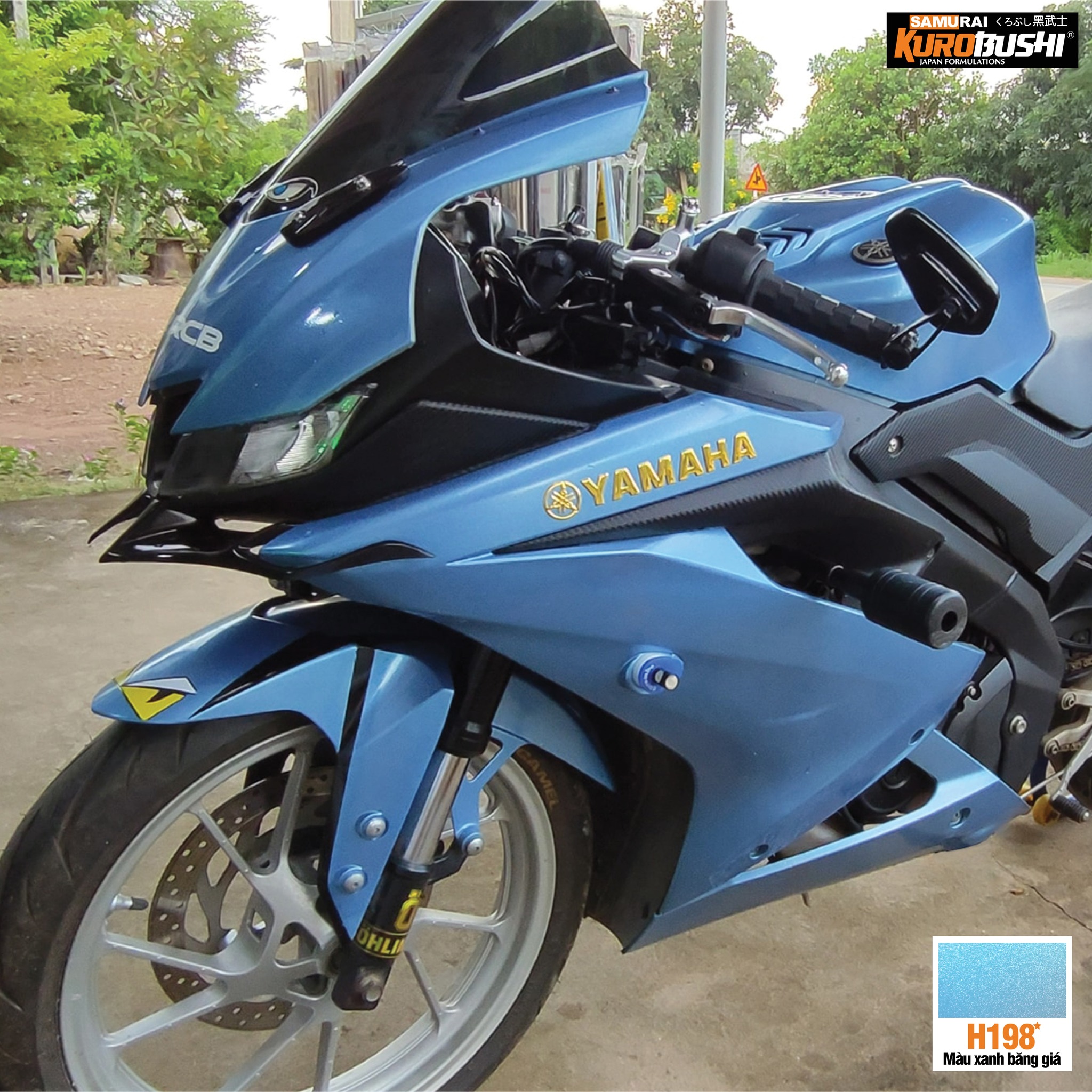 COMBO Sơn Samurai MÀU XANH BĂNG GIÁ H198 gồm 4 chai đủ quy trình độ bền cao (Lót - Nền 124 - Màu H198  - Bóng )