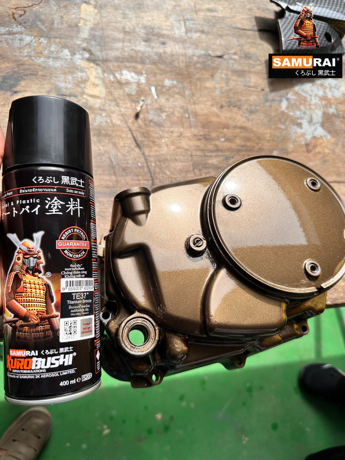 COMBO Sơn xịt Samurai màu đồng titan TE37 gồm 4 chai đủ quy trình độ bền cao (Lót - Nền 109A - Màu TE37 - Phủ mờ 128A )