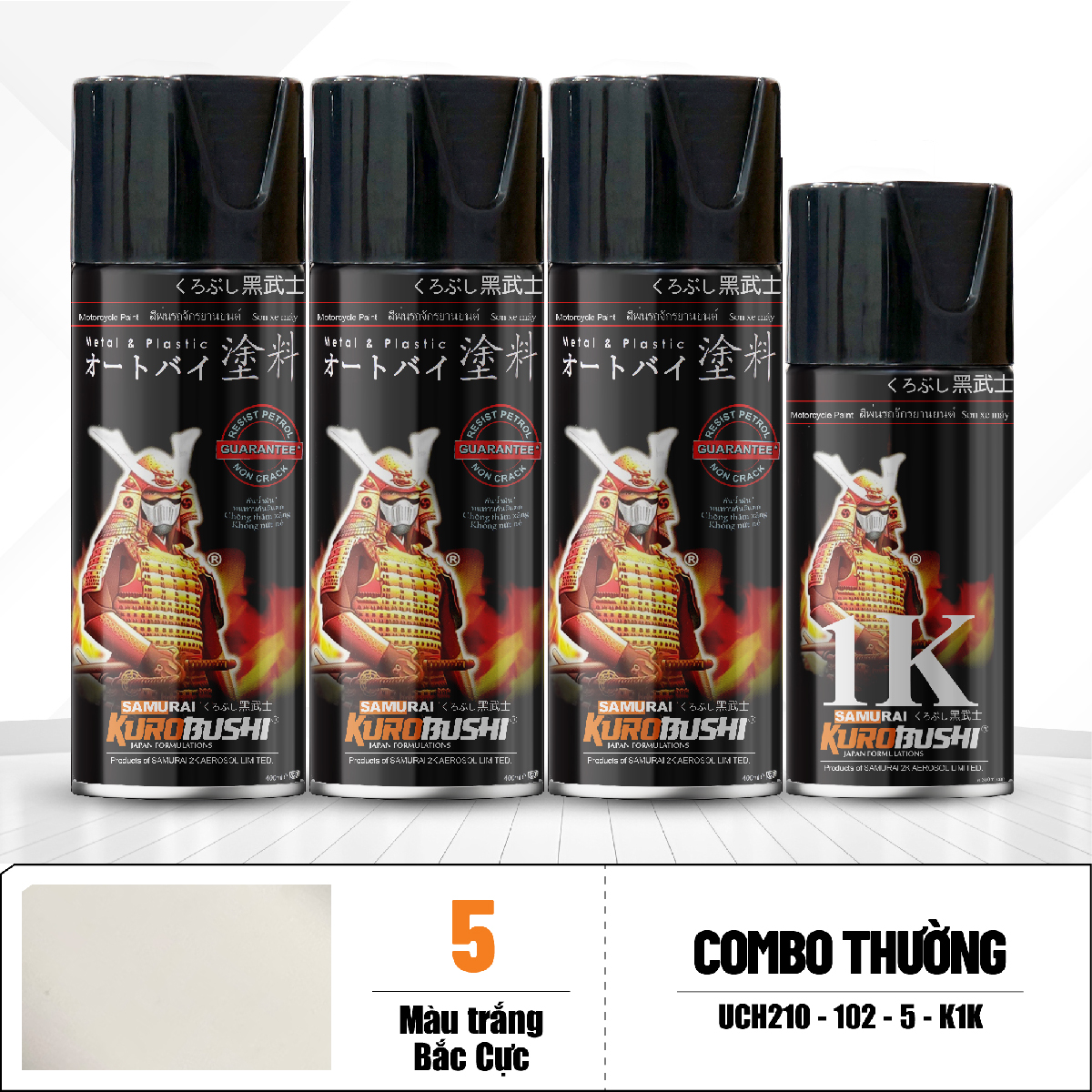 COMBO Sơn SAMURAI màu 05 gồm 4 chai đủ quy trình độ bền cao (Lót – Nền 102 - Màu 05 - Bóng )