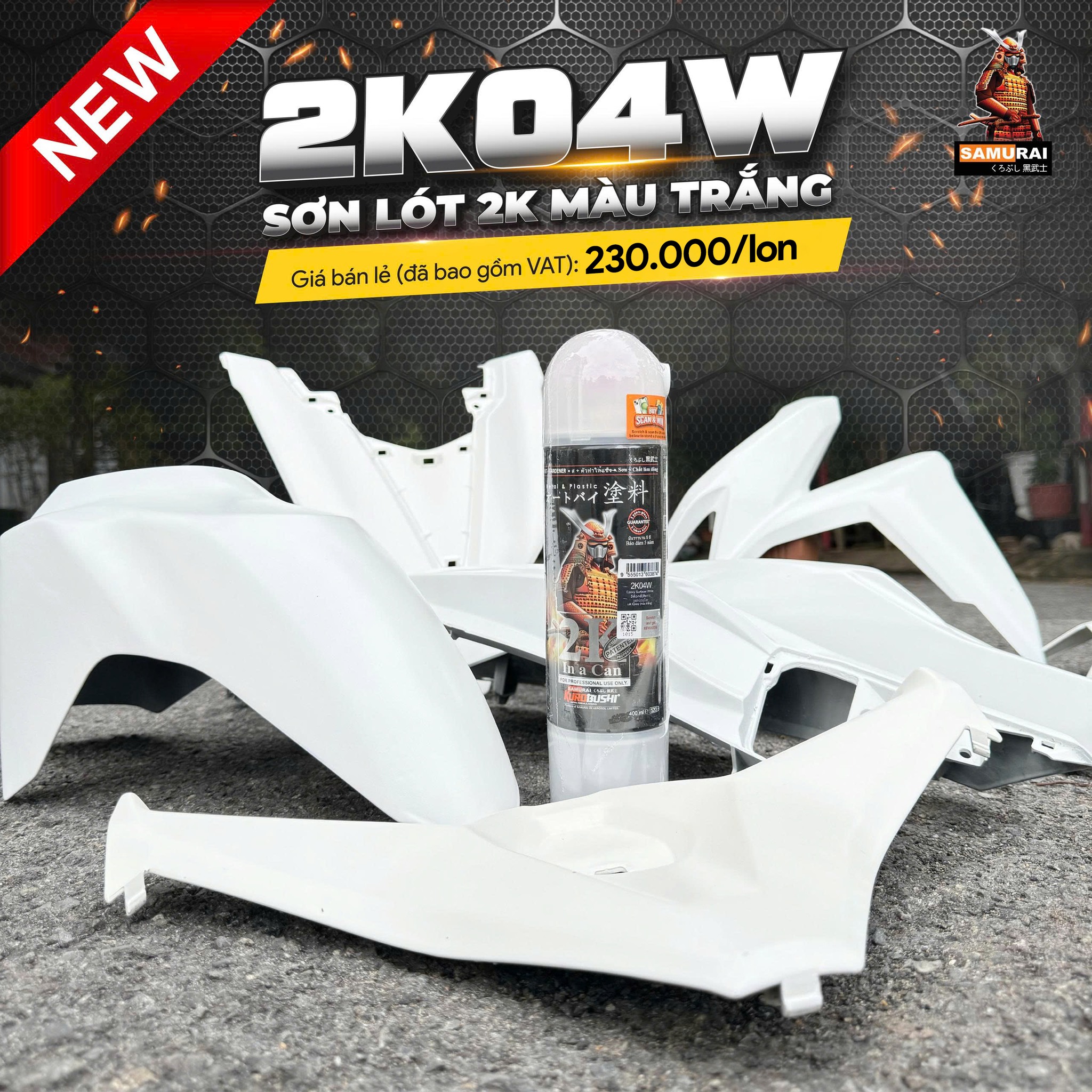 Sơn xịt Samurai Kurobushi - Sơn lót Epoxy màu trắng 2K04W (400ml)