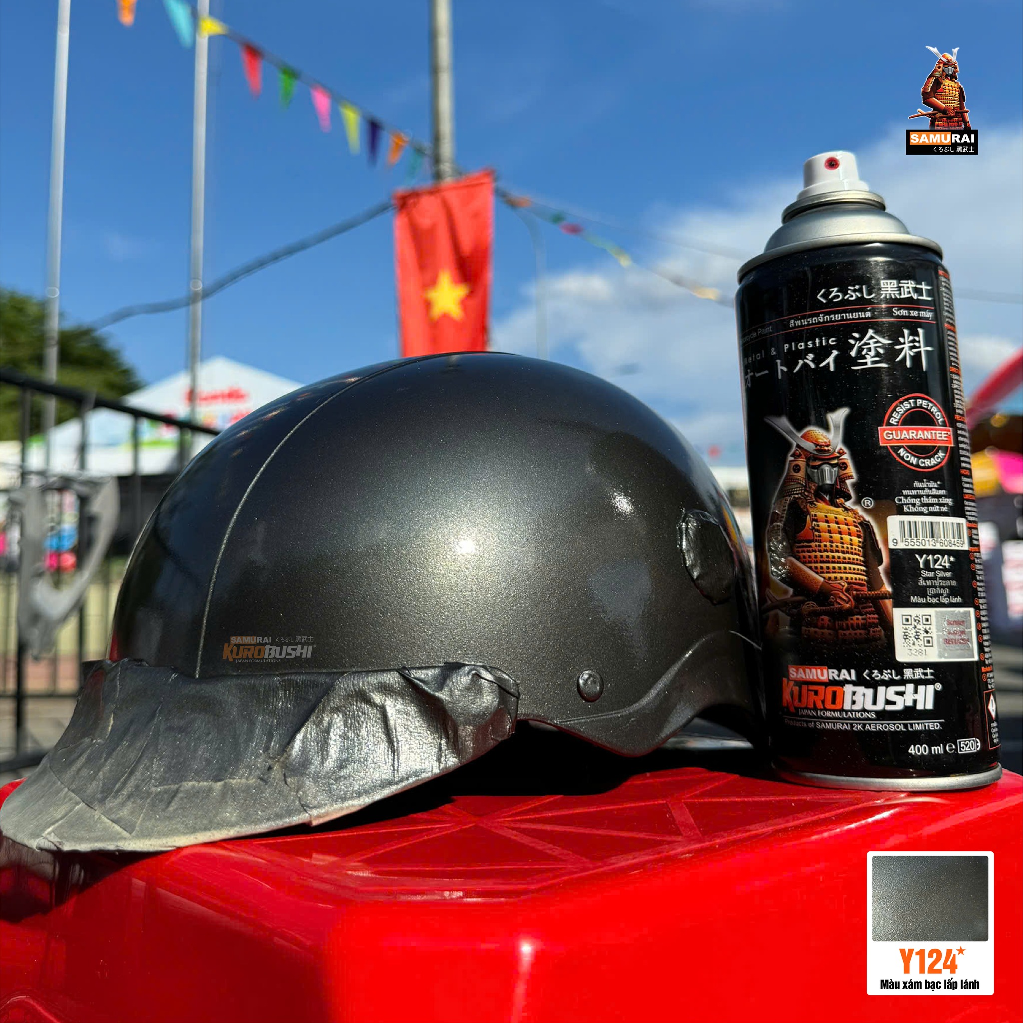 Sơn xịt Samurai Kurobushi - MÀU XÁM BẠC Y124 (400ml)