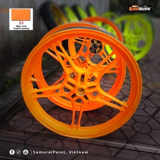 COMBO Sơn Samurai màu cam huỳnh quang 55 gồm 4 chai đủ quy trình  (Lót  – Nền UC1002- Màu 55 - Bóng )