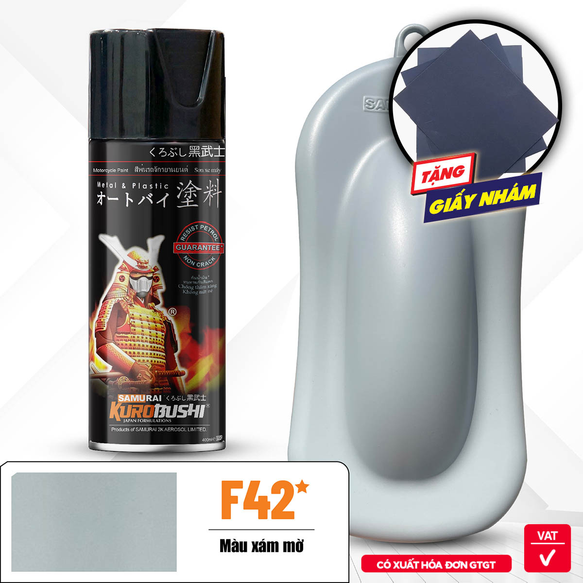 Sơn xịt Samurai Kurobushi - MÀU XÁM MỜ F42 (400ml)