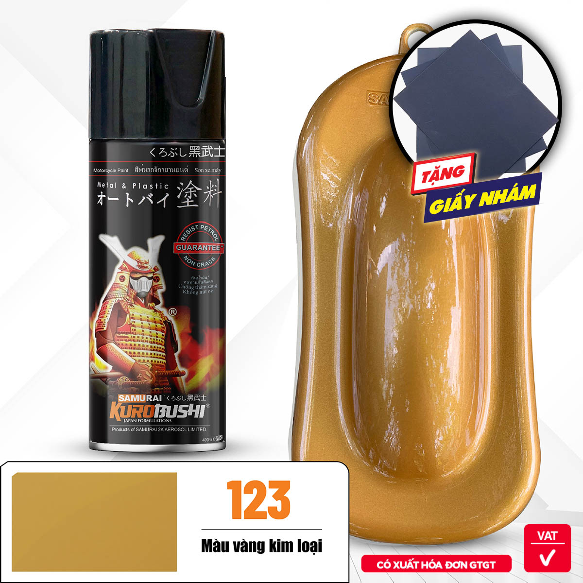 Sơn xịt Samurai Kurobushi - MÀU VÀNG ĐỒNG 123 (400ml)