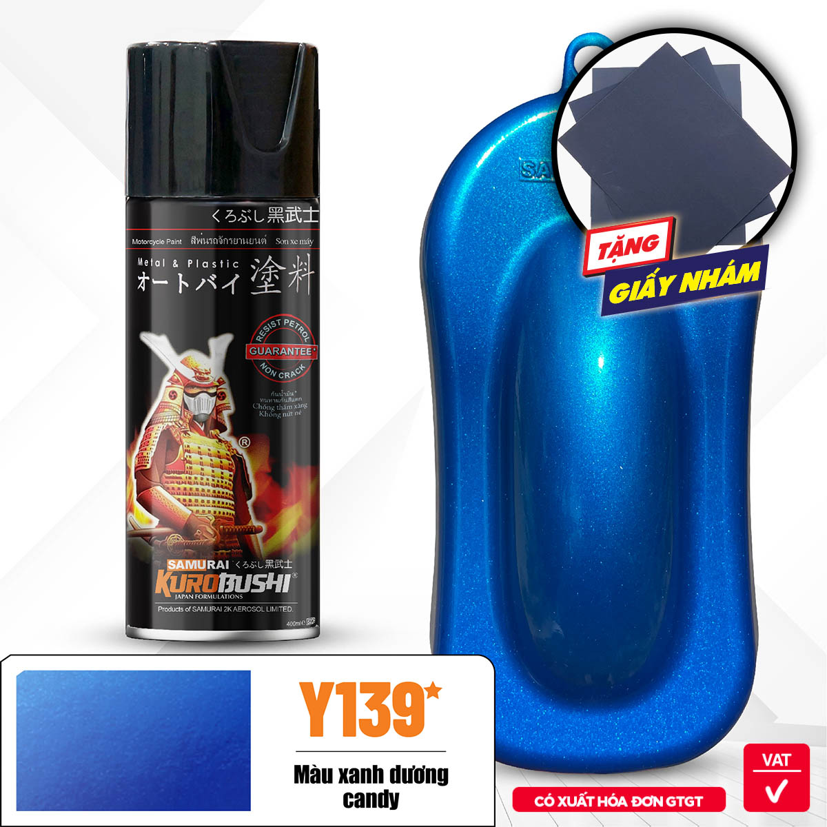 Sơn xịt Samurai Kurobushi - MÀU XANH DƯƠNG CANDY Yamaha Y139 (400ml)