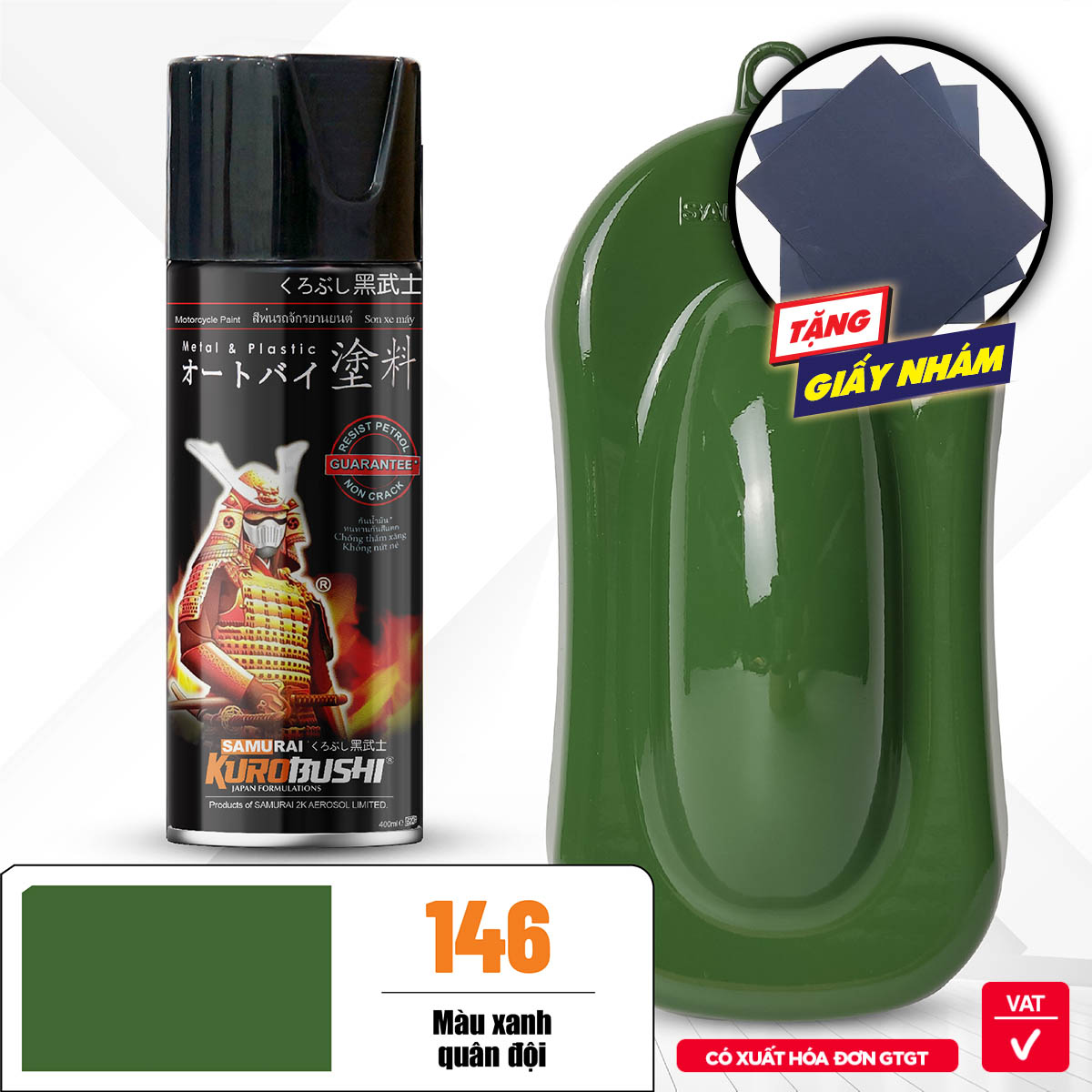 Sơn xịt Samurai Kurobushi - màu xanh quân đội 146 (400 ml)