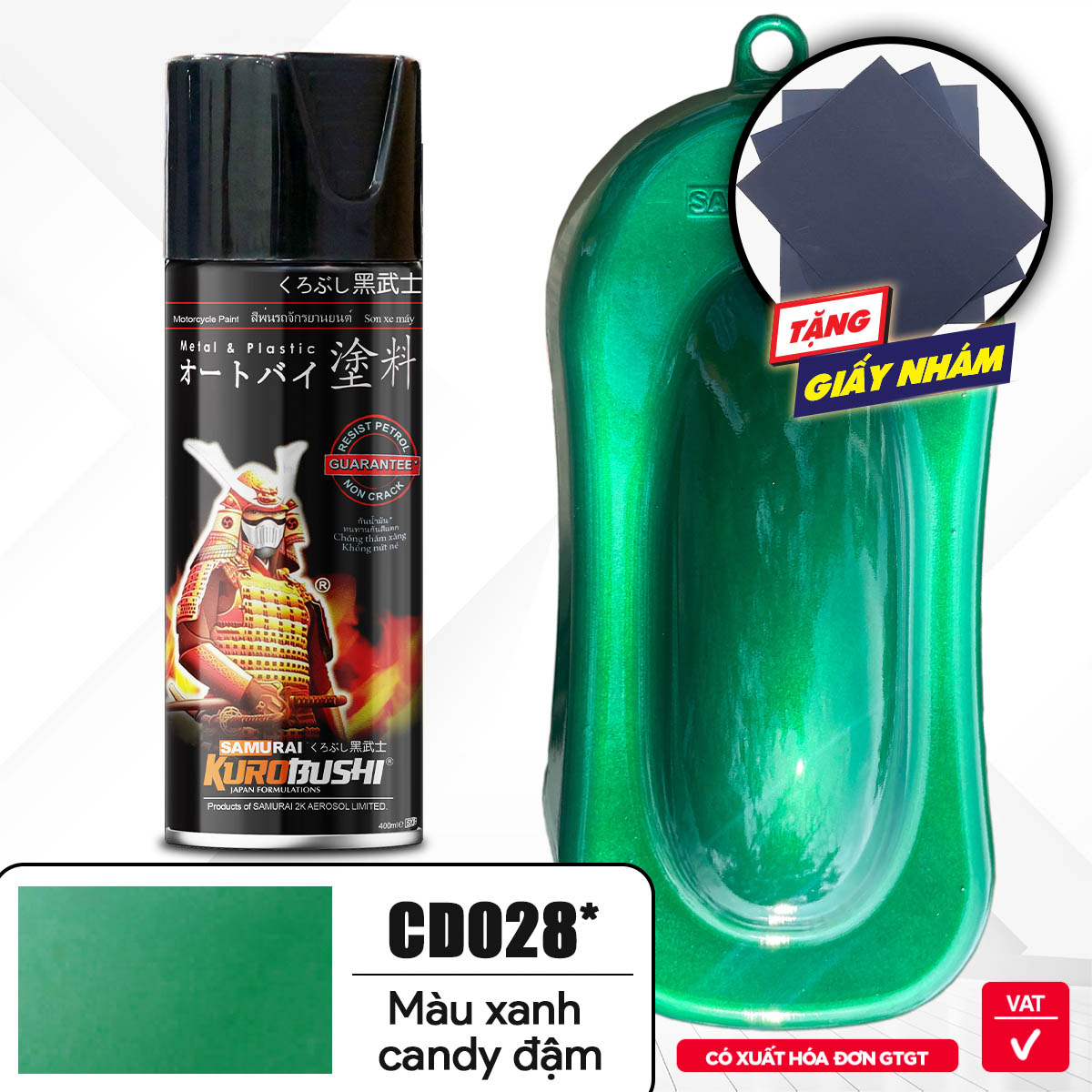 COMBO Sơn Samurai màu xanh candy đậm CD028 gồm 5 chai đủ quy trình(Lót- Nền 124 – Màu 1701 -  Màu CD028- Bóng )