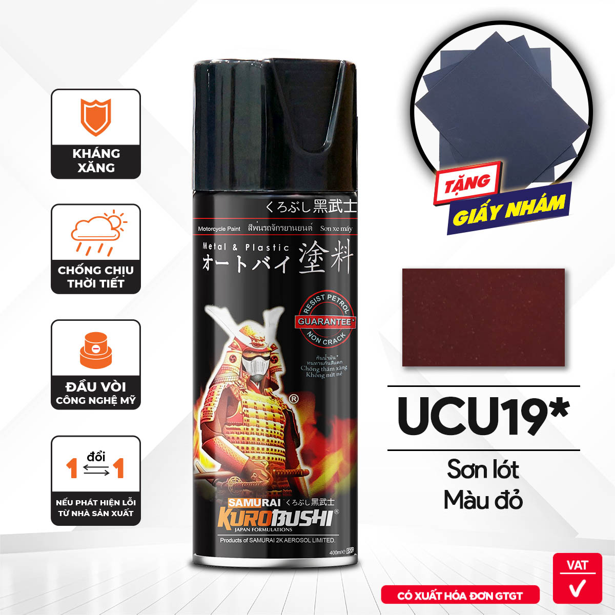Sơn xịt Samurai Kurobushi -  MÀU ĐỎ SƠN LÓT UCU19 (400ml)