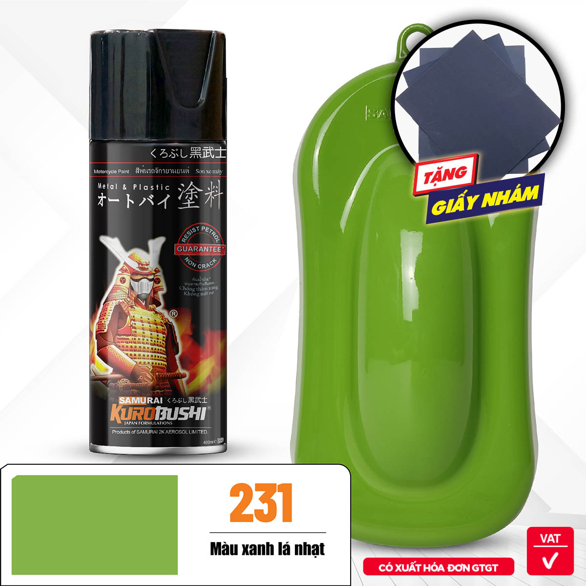 Sơn xịt Samurai Kurobushi - MÀU XANH LÁ NHẠT 231 (400ml)