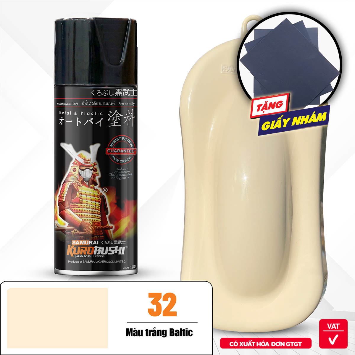 Sơn xịt Samurai Kurobushi - MÀU TRẮNG BALTIC 32 (400ml)