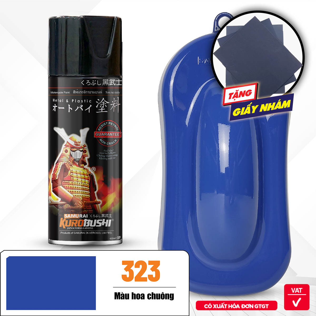 COMBO Sơn Samurai màu 323 gồm 4 chai đủ quy trình độ bền cao (Lót  – Nền 102 - Màu 323 - Bóng )