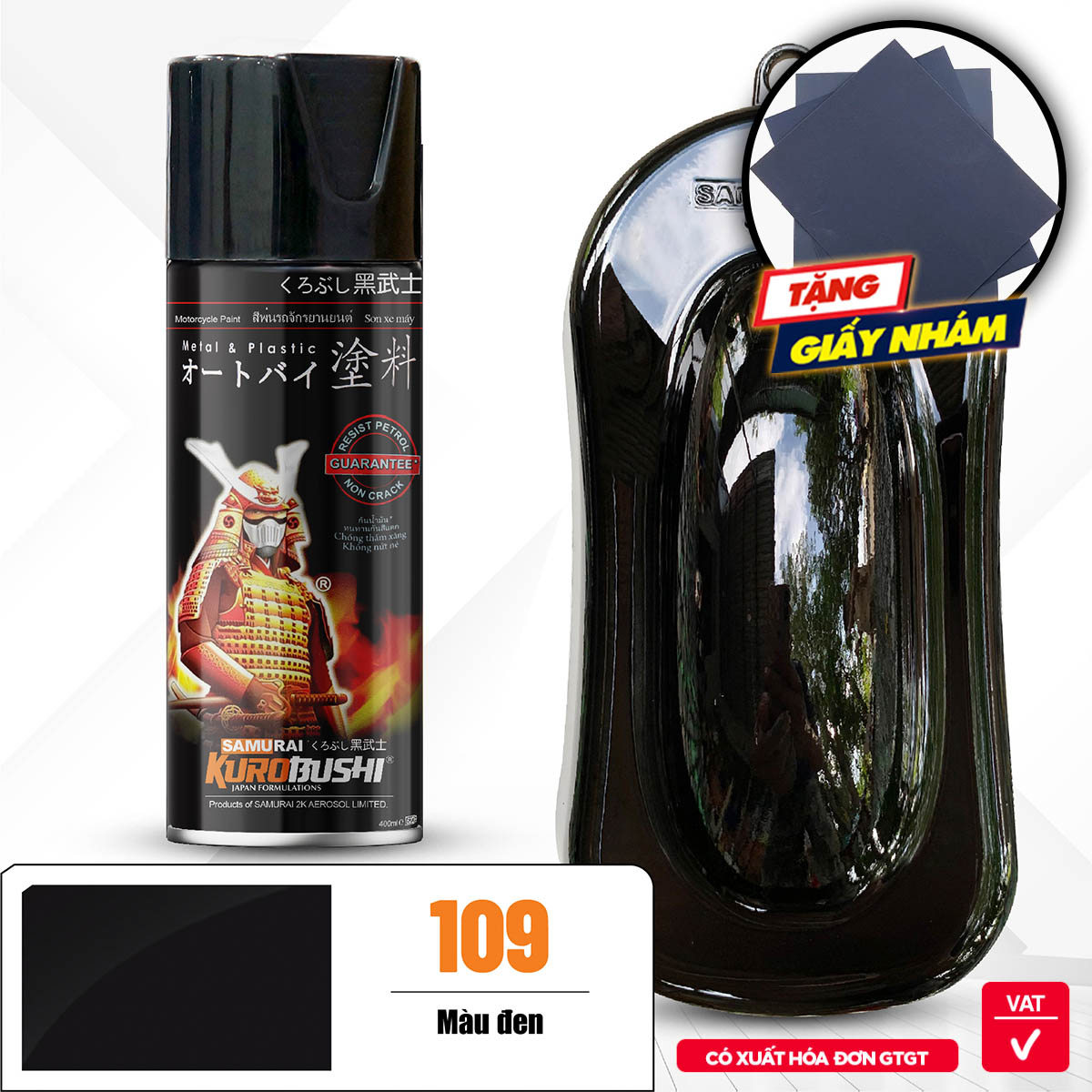 COMBO Sơn Samurai màu đen 109 gồm 3 chai đủ quy trình độ bền cao (Lót - Màu 109 - Bóng )