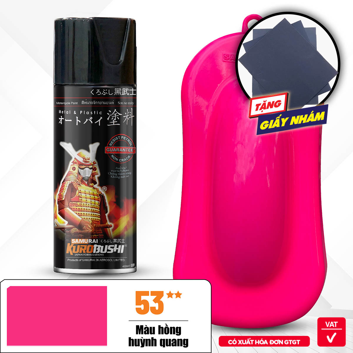 Sơn xịt Samurai Kurobushi - MÀU HỒNG HUỲNH QUANG 53 (400ml)