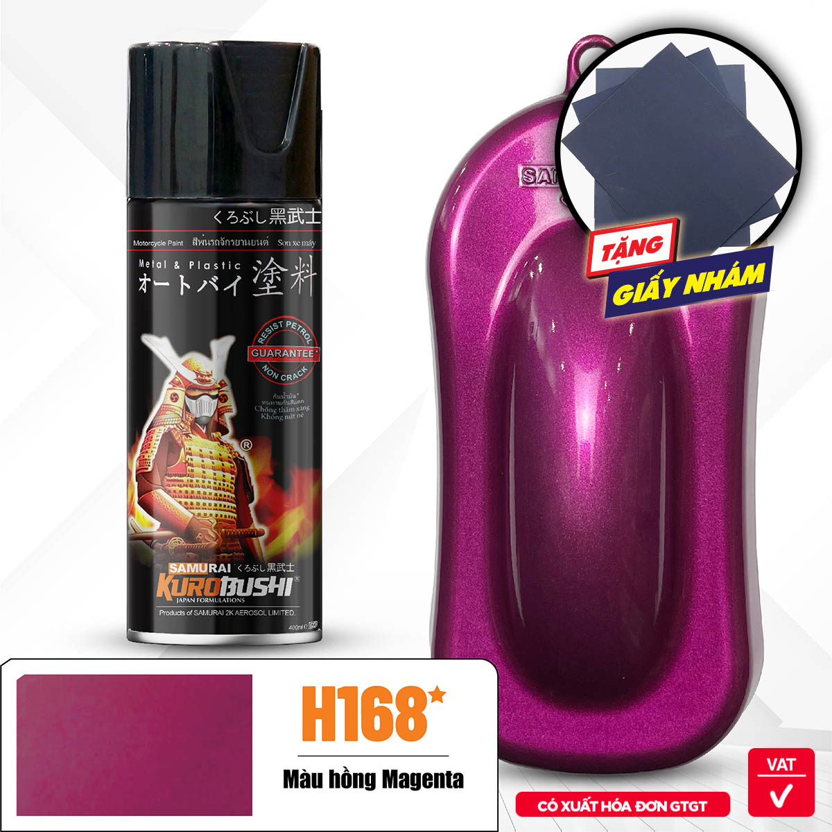 Sơn xịt Samurai Kurobushi - màu hồng honda magenta H168 (400 ml)