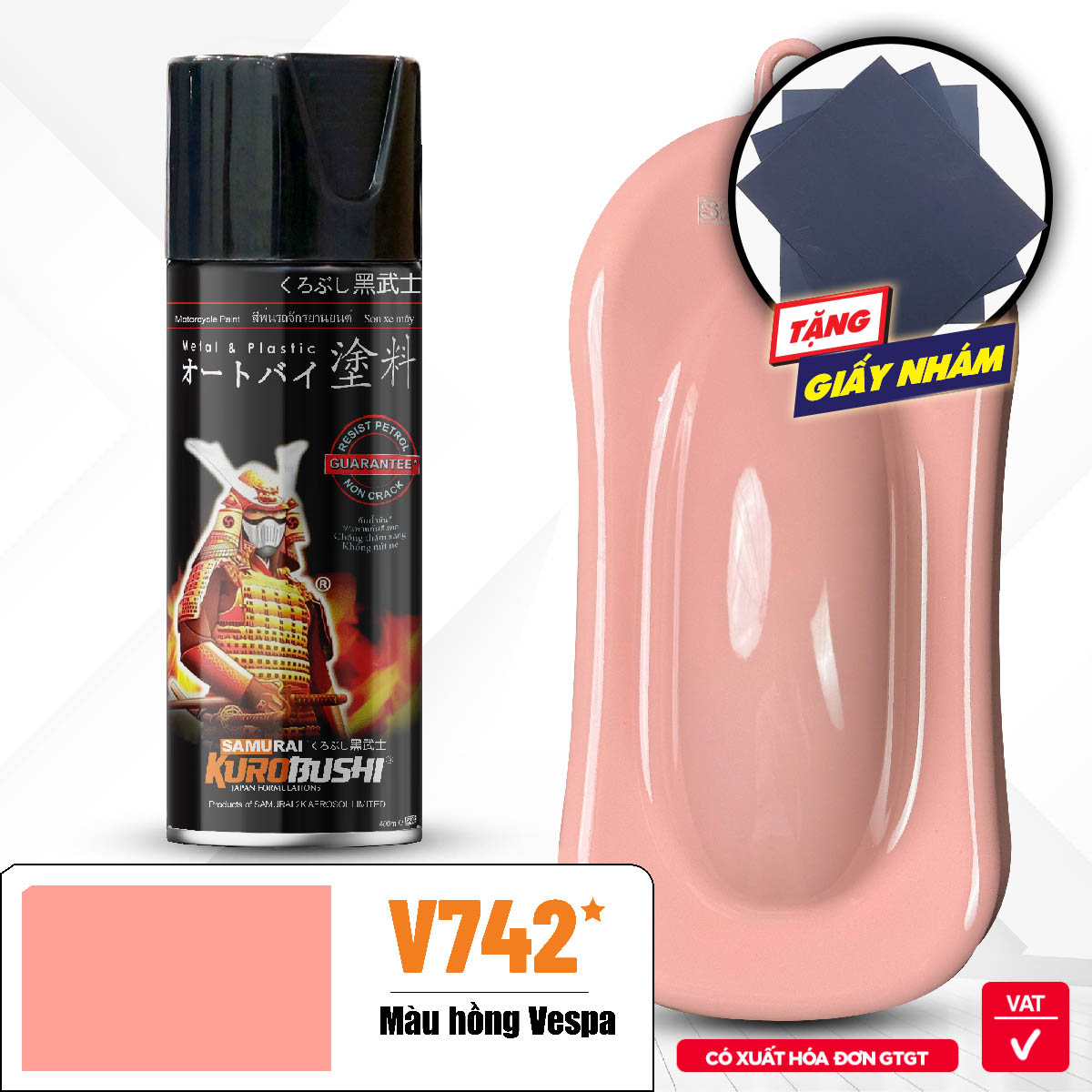 Sơn xịt Samurai Kurobushi - MÀU HỒNG VESPA V742* (400ml)