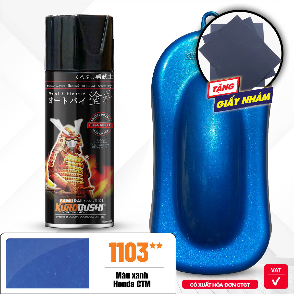 Sơn xịt Samurai Kurobushi - MÀU XANH KIM LOẠI 1103 (400ml)