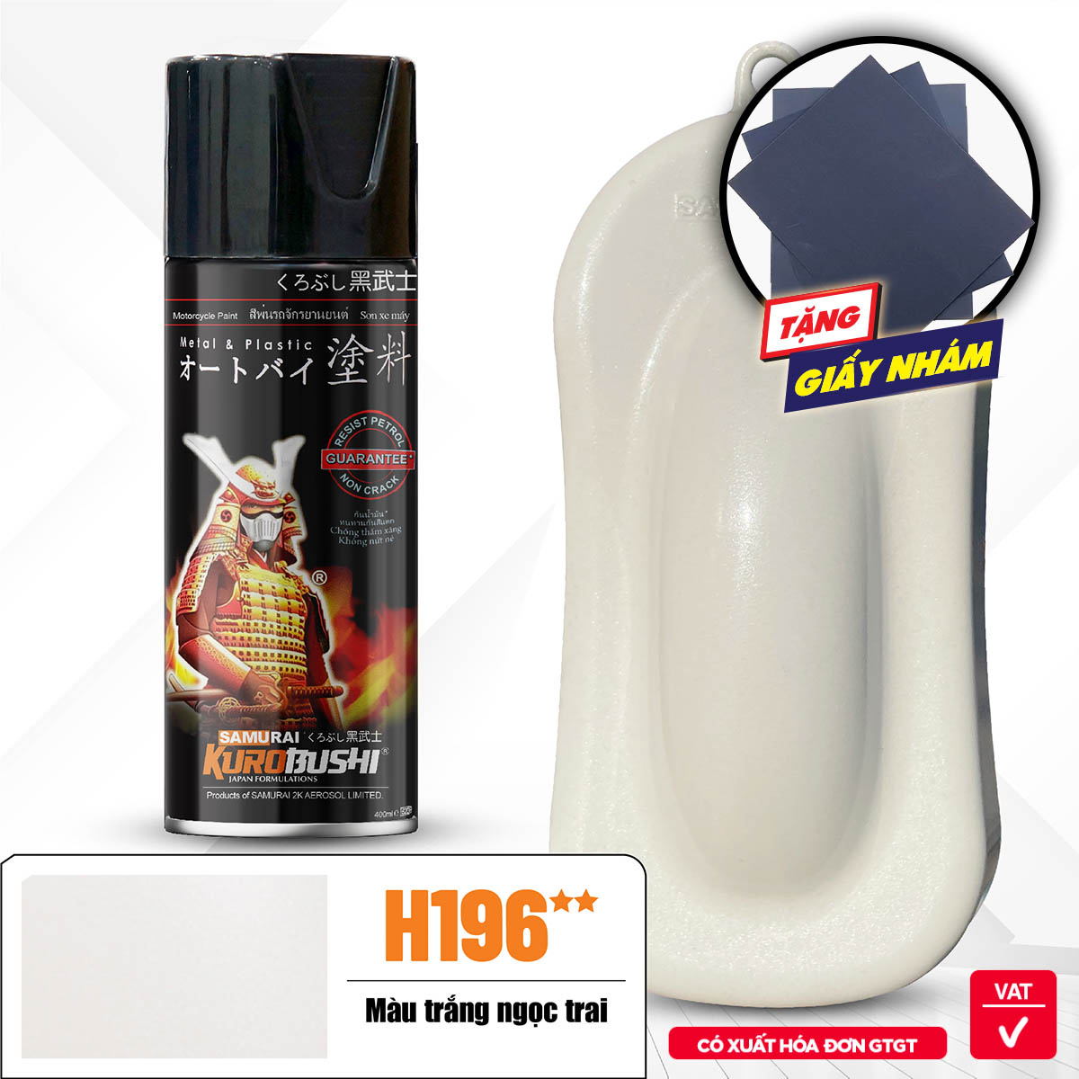 Sơn xịt Samurai Kurobushi -  MÀU TRẮNG NGỌC TRAI Honda H196 (400ml)
