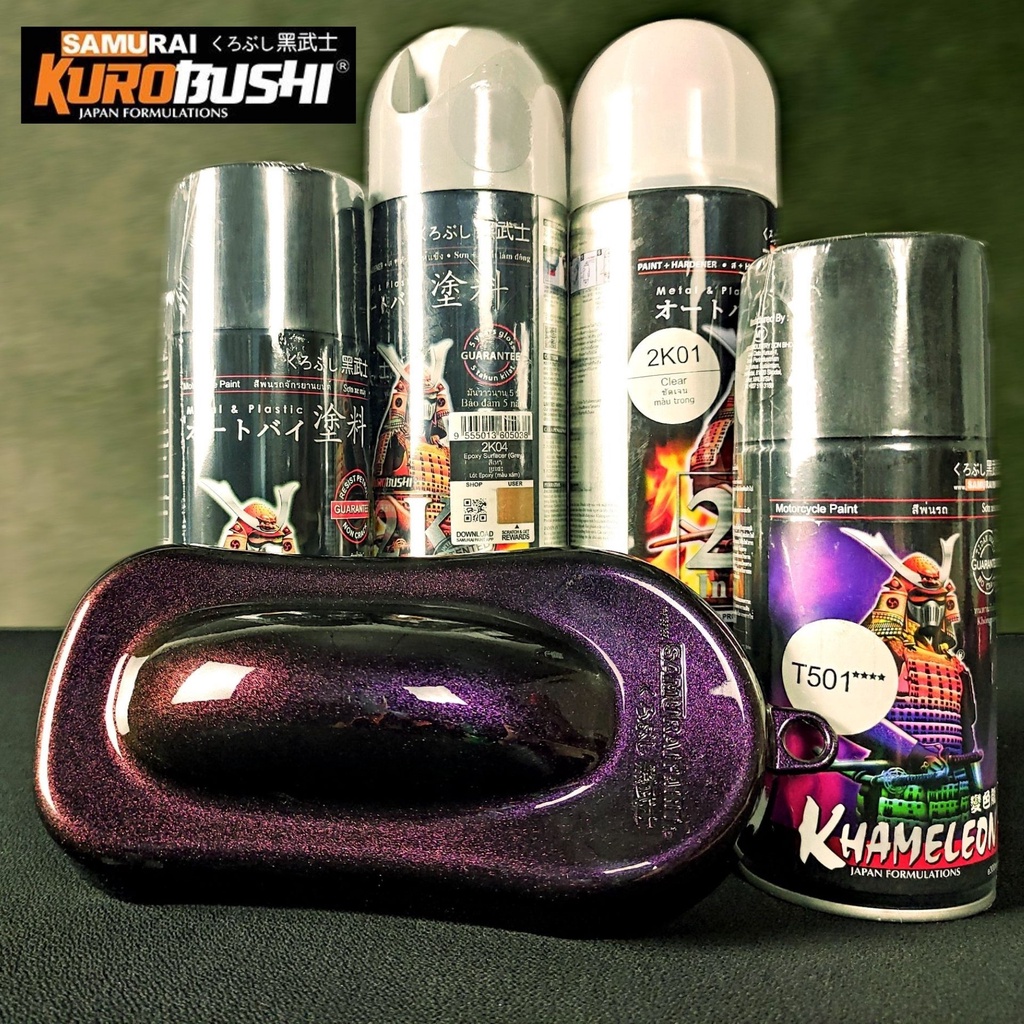 COMBO Sơn SAMURAI màu 3D T501 gồm 4 chai đủ quy trình sang xịn mịn (Lót - Nền 109A - Màu T501  - Bóng )
