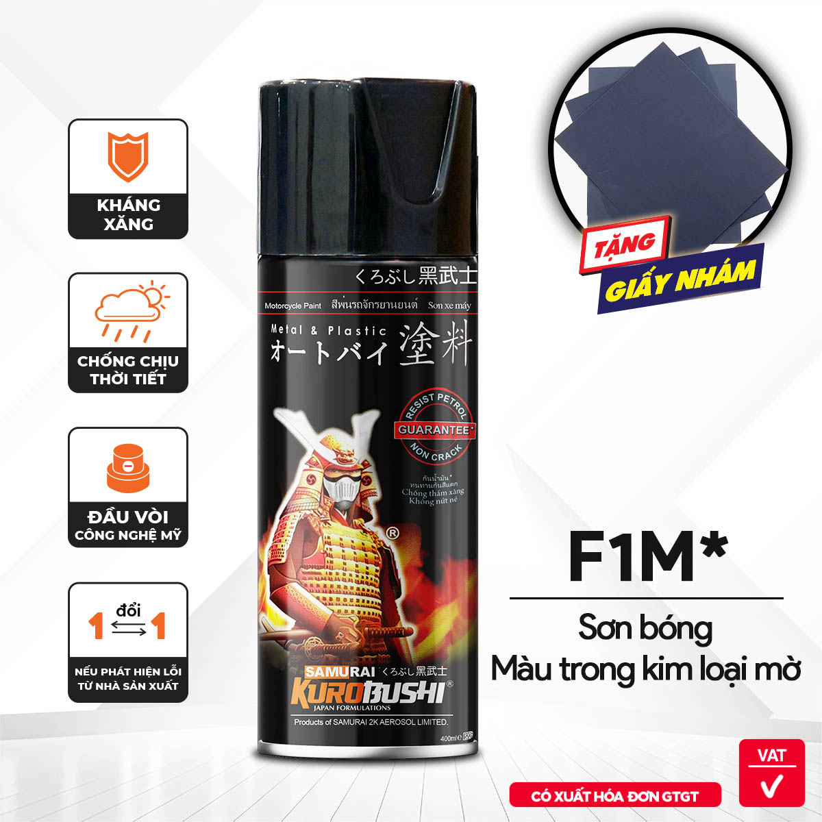 Sơn xịt Samurai Kurobushi - màu trong kim loại mờ F1M (400 ml)