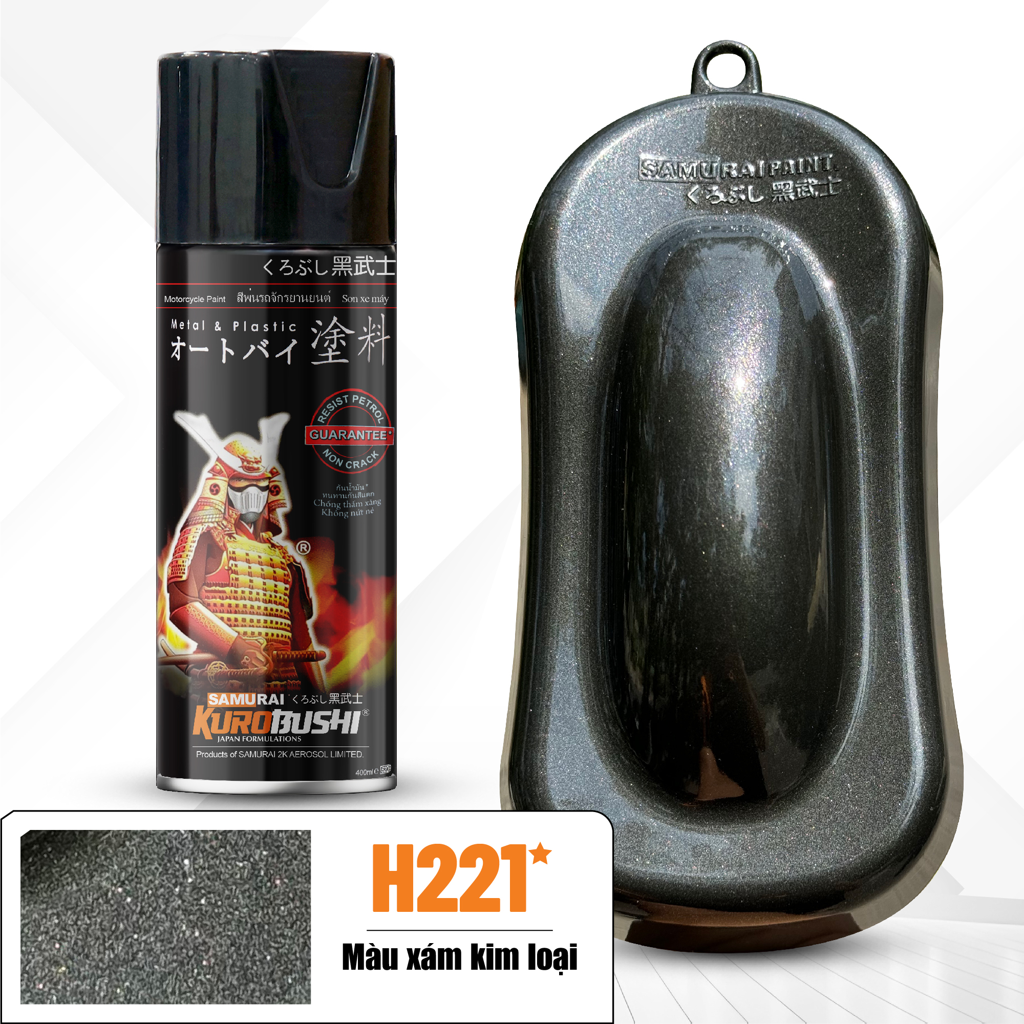 Sơn xịt Samurai Kurobushi - MÀU XÁM KIM LOẠI H221* (400ml)