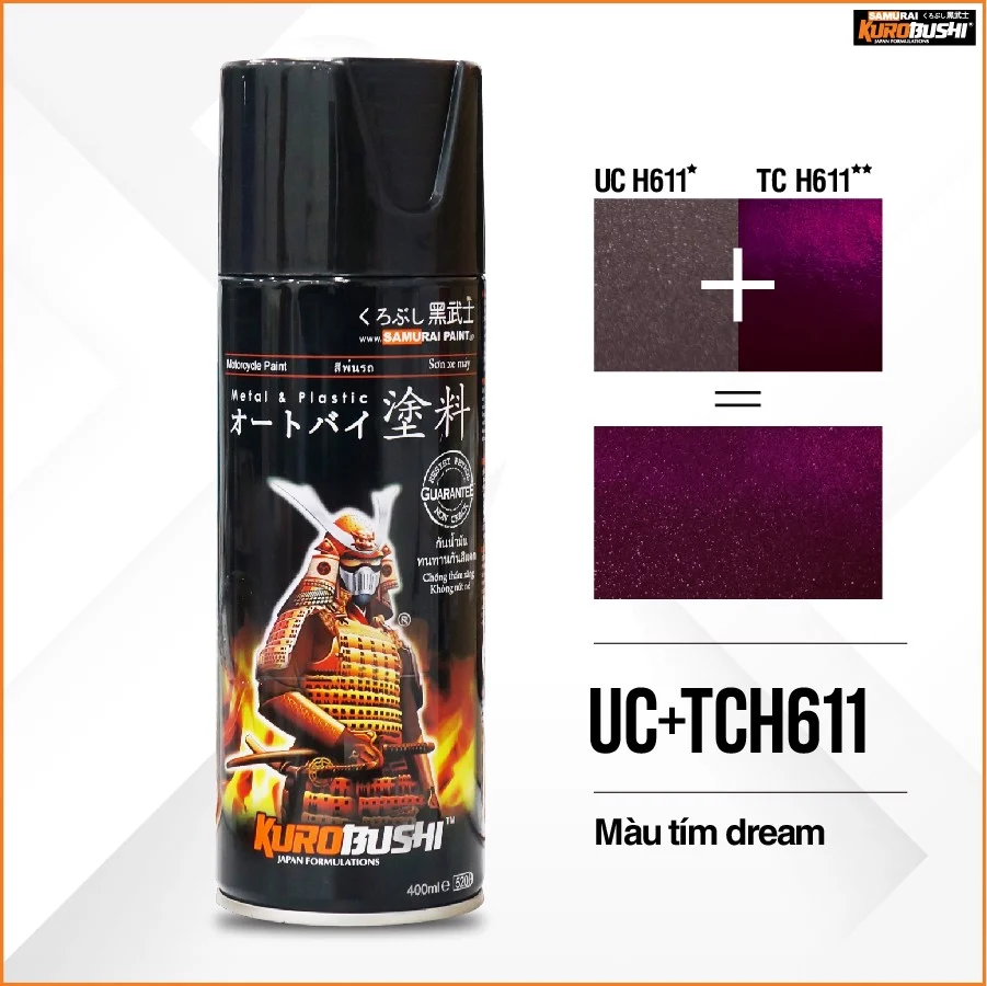 COMBO Sơn xịt Samurai Kurobushi - MÀU TÍM DREAM Honda UC+ TC H611 (400ml)