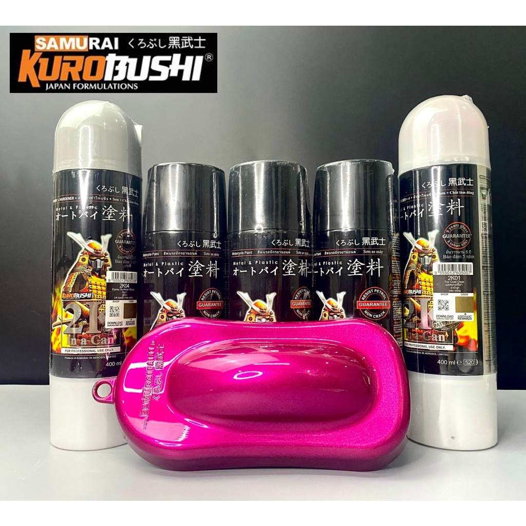COMBO Sơn SAMURAI màu hồng candy CD022 gồm 5 chai đủ quy trình (Lót - Nền 124 – Màu 1701 -  Màu CD022 - Bóng )